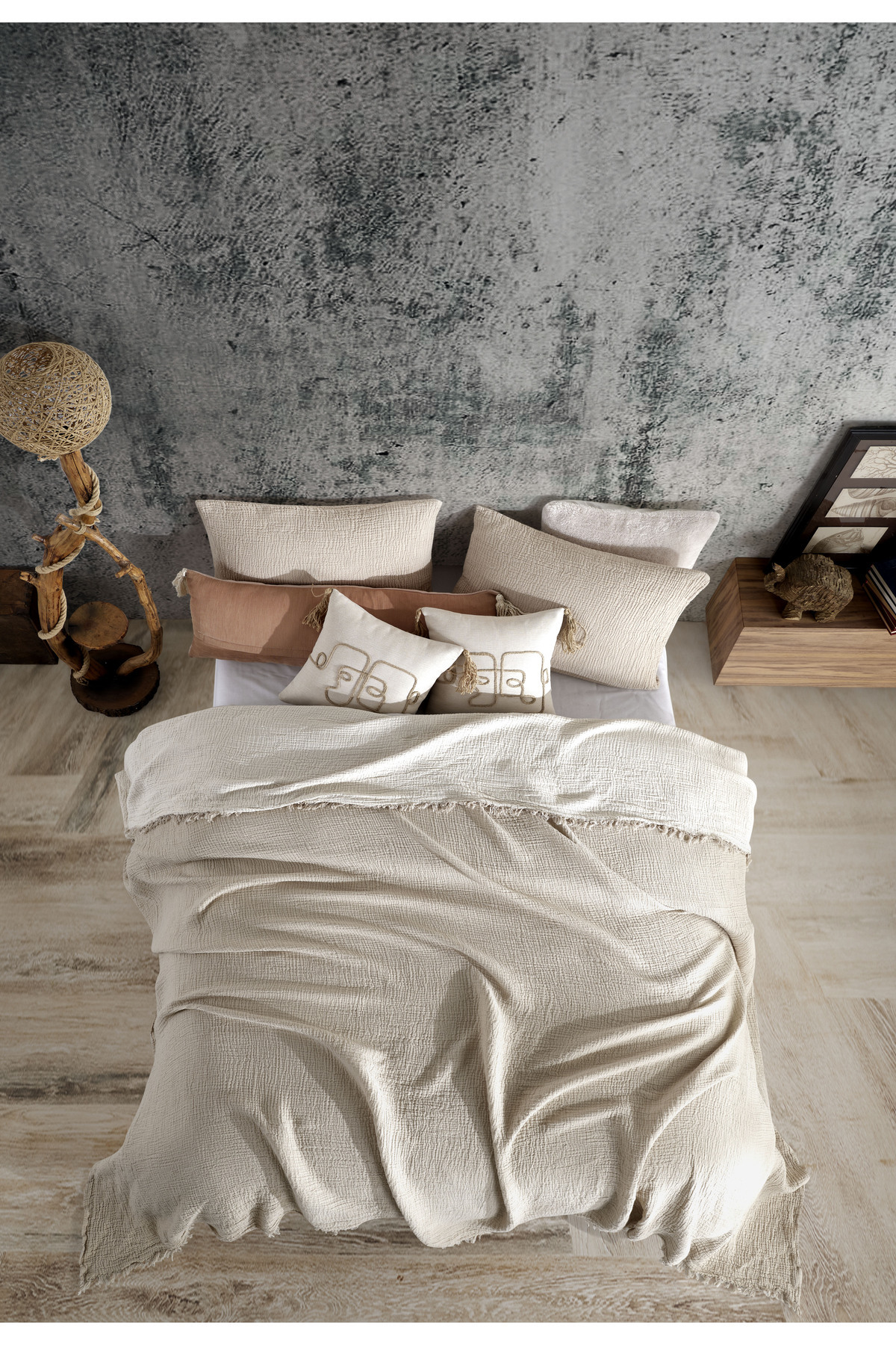Vizon Tek Kişilik 160 X 240cm Yatak Örtüsü/1 Adet 50x70cm Yastık 4 Katlı Multi Muslin %100 Pamuk 3