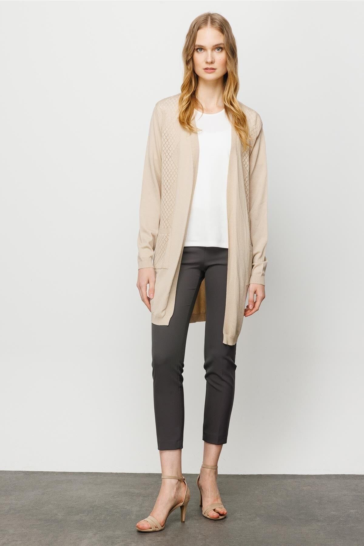 Desen Triko Women s Summer Cardigan with Front and Back Stripes