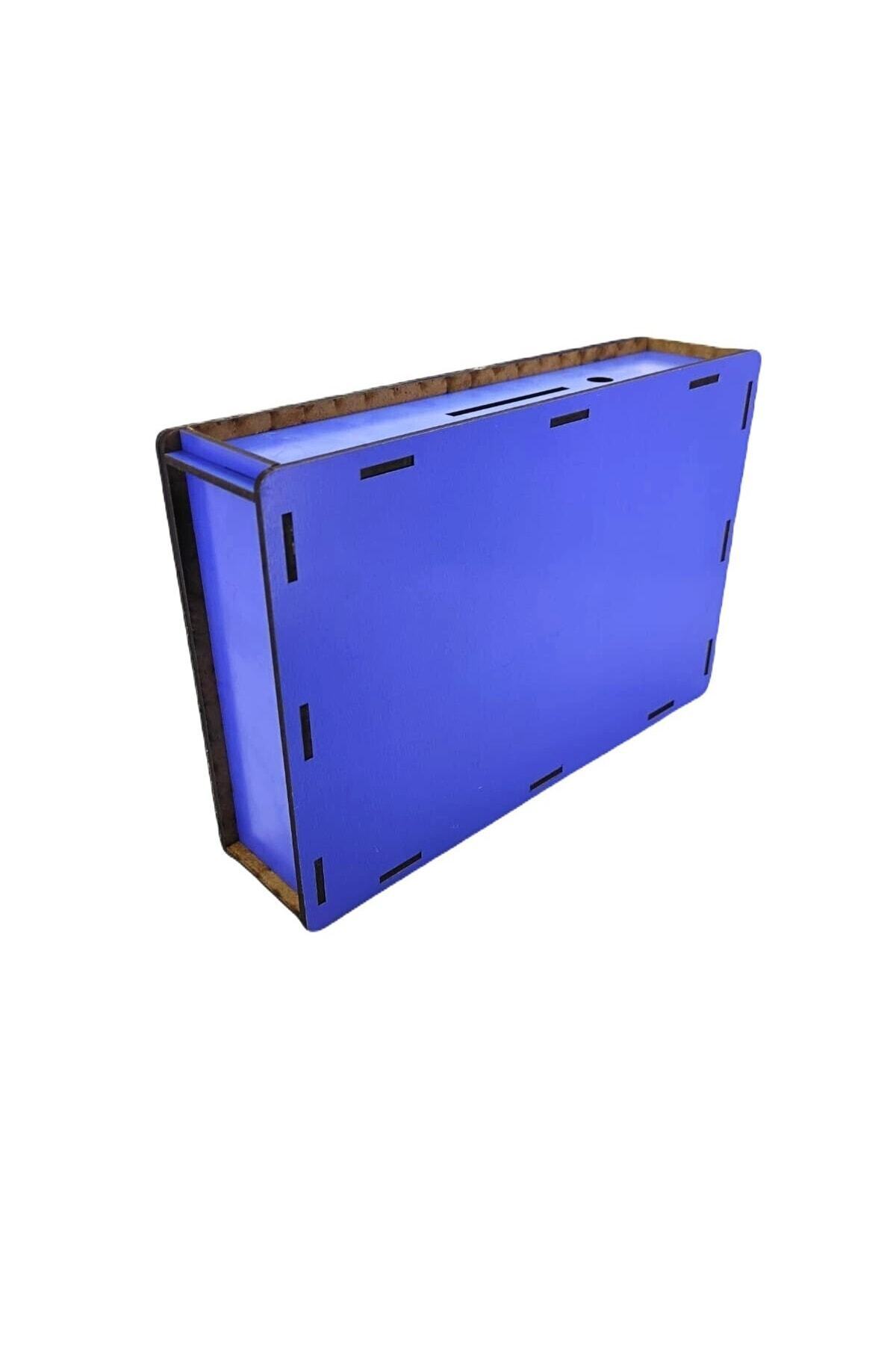 Sarı Lacivert Parabox Hedefli Para Biriktirme Kumbarası 3.000 Hedefli Ahşap Para Kutusu