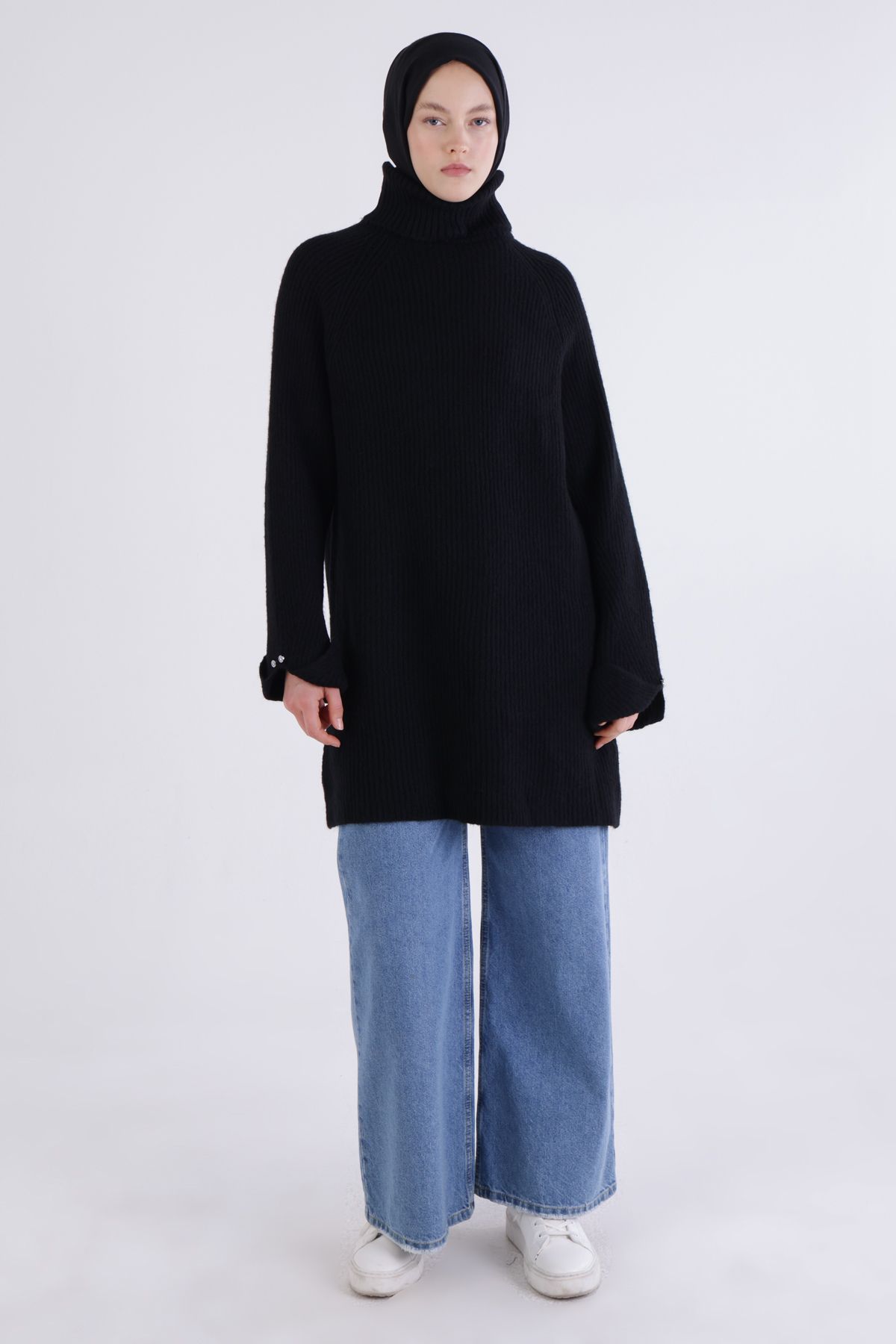 Long black turtleneck tunic best sale