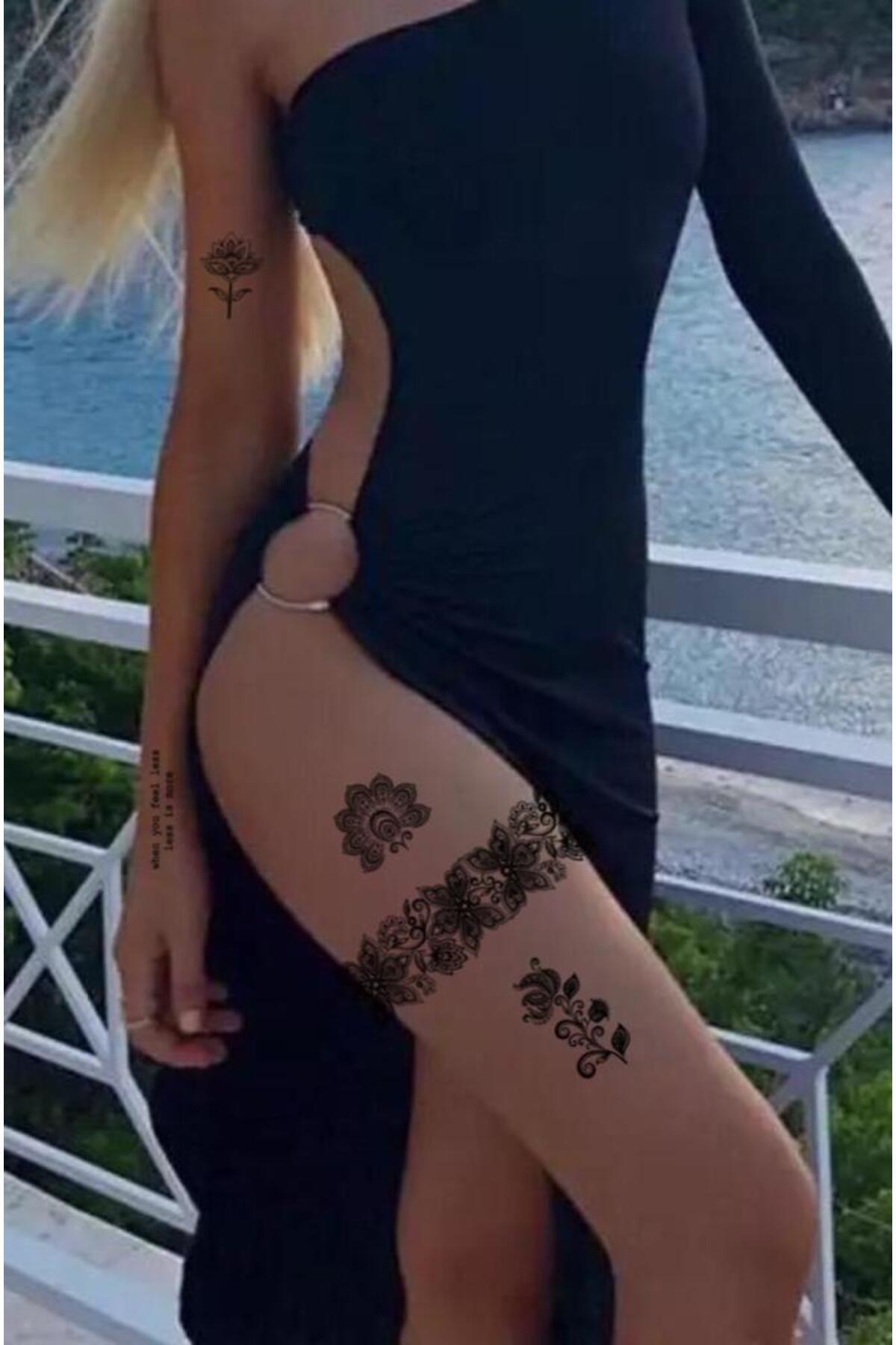 Mecit Tuhafiye GENİŞ ÇİÇEK DESENLİ VE LOTUS ÇİÇEĞİ BACAK KOL VUCUT İÇİN GEÇİCİ DÖVME