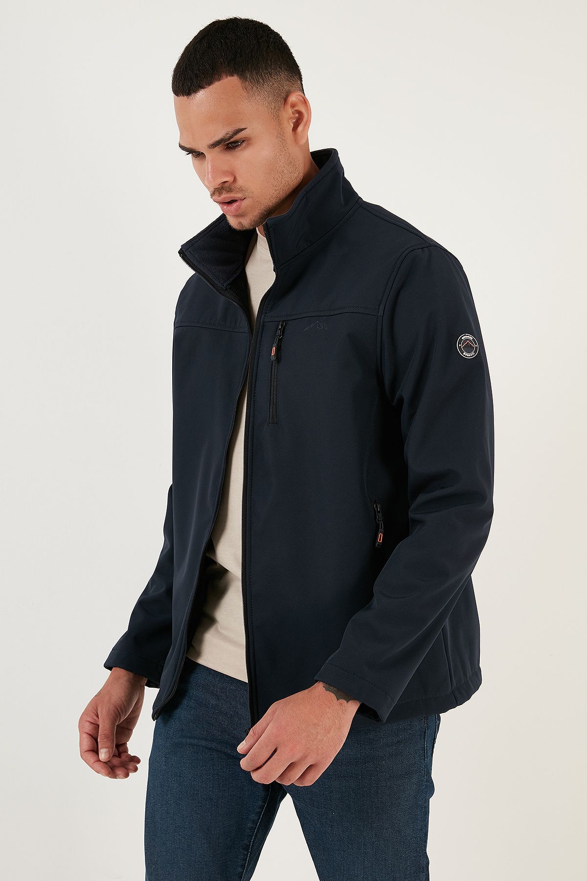 Buratti Water Repellent Slim Fit Stand Collar Softshell Thin Coat
