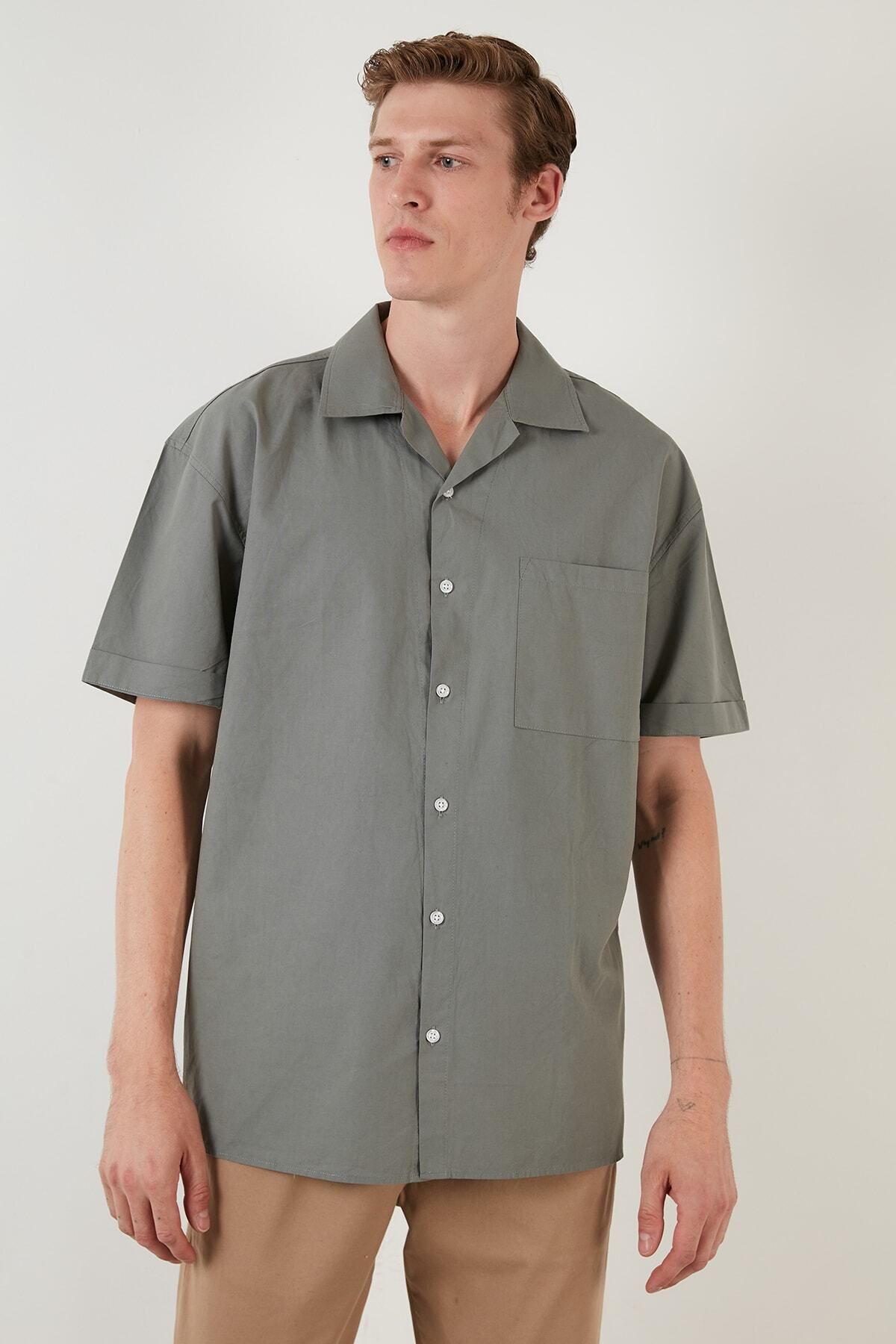 Buratti-Relaxed Fit Short Sleeve Single Pocket Open Collar Shirt Men's Shirt Cf21194664 7