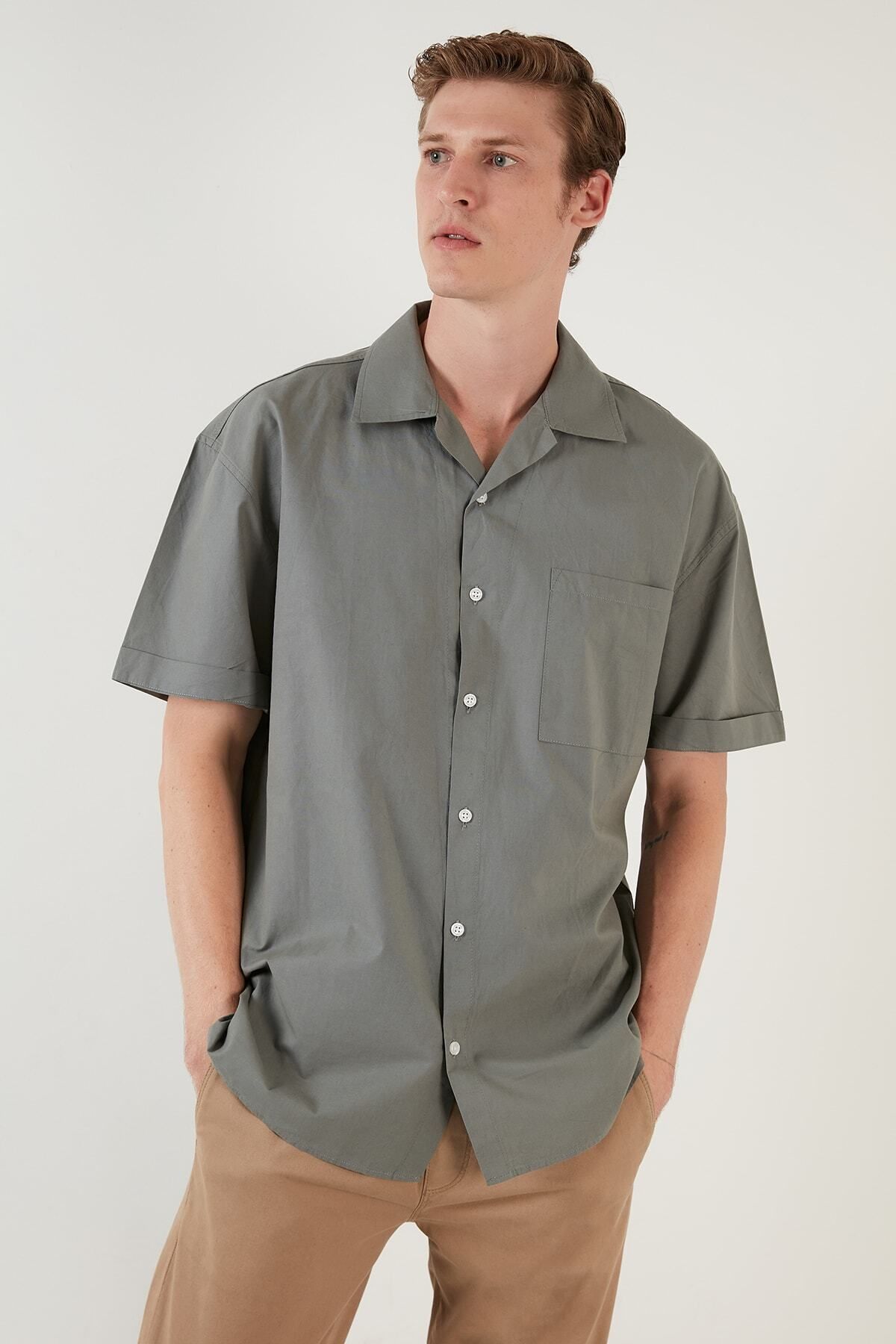 Buratti-Relaxed Fit Short Sleeve Single Pocket Open Collar Shirt Men's Shirt Cf21194664 6