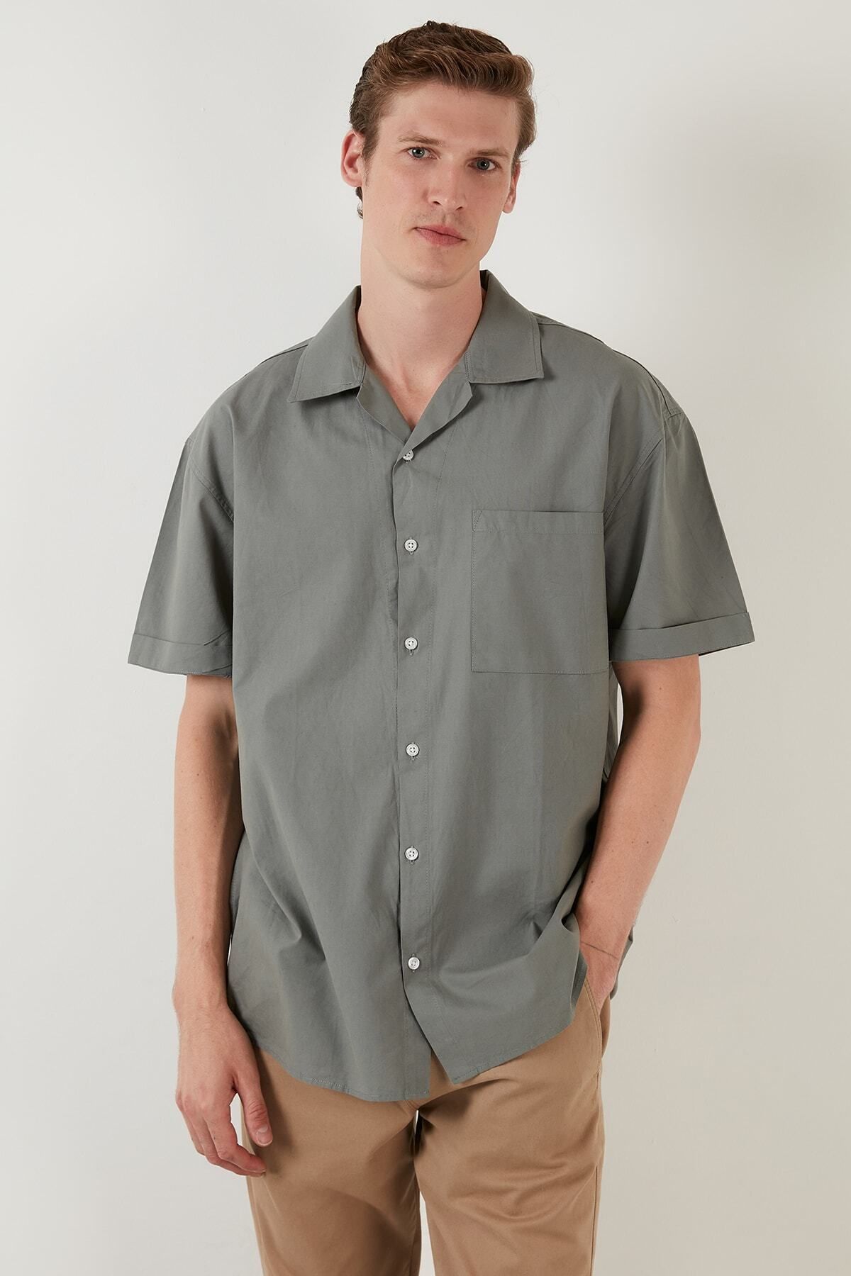 Buratti-Relaxed Fit Short Sleeve Single Pocket Open Collar Shirt Men's Shirt Cf21194664 3