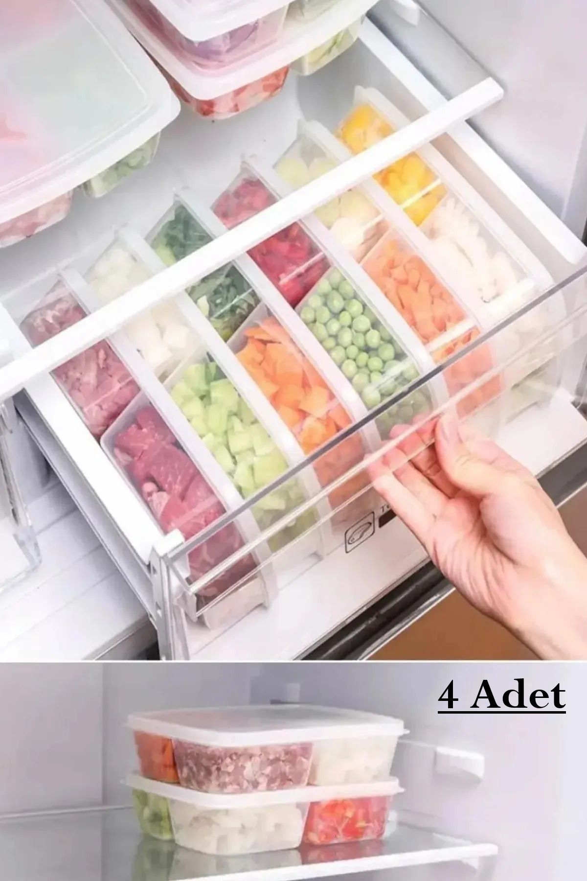 Bayev-12-Piece Storage Set (8 PCS 400 ML) (4 PCS 1000 ML) 4-Compartment Food Portion Storage Container 4