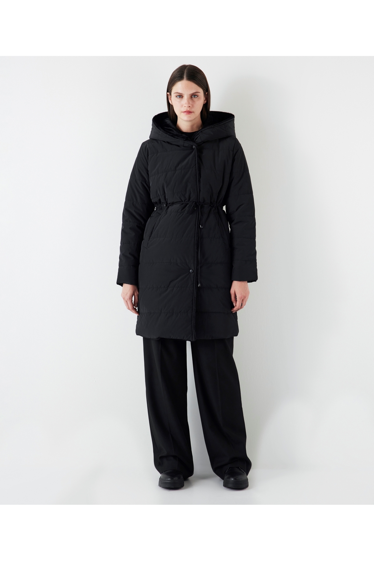 Faux fur trimmed coat