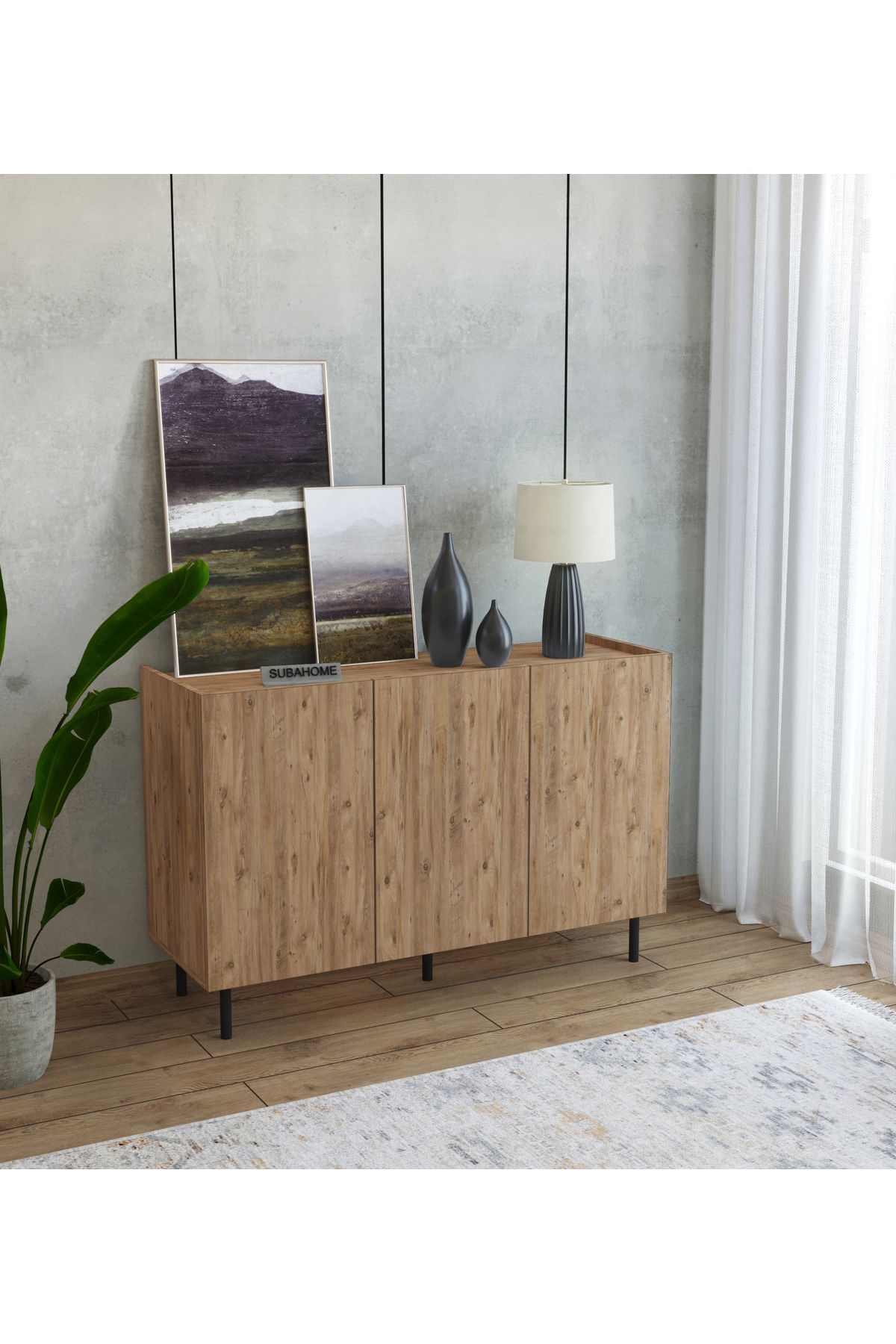 Modern Iron Leg Wooden Look Mdf Multi-Purpose Minimalist 3-Lid Console - 120 X 42 X 85