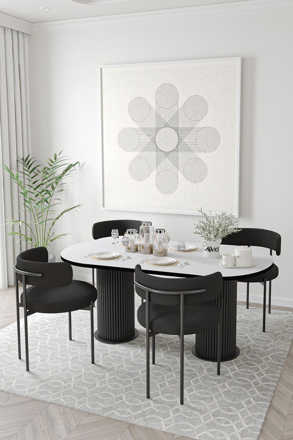 Ressa Home TEDDY SANDALYE LAKE MDF PTT AYAK 80X140 Yemek Masası Mutfak Masası Masa Sandalye Takım