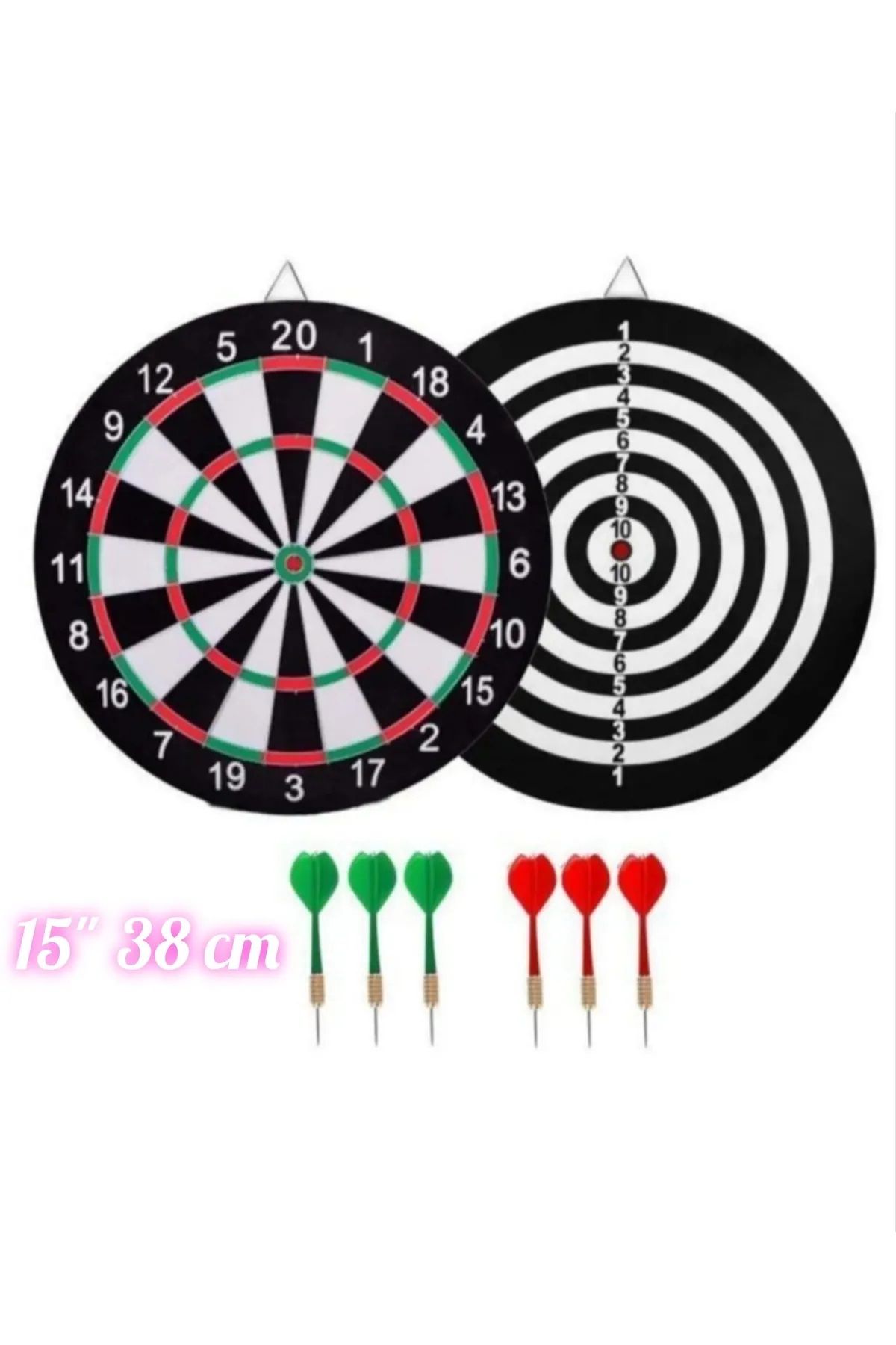 CeyDef Dart Seti 15" 38 cm 6 adet İğneli Ok Çift Taraflı Kullanım