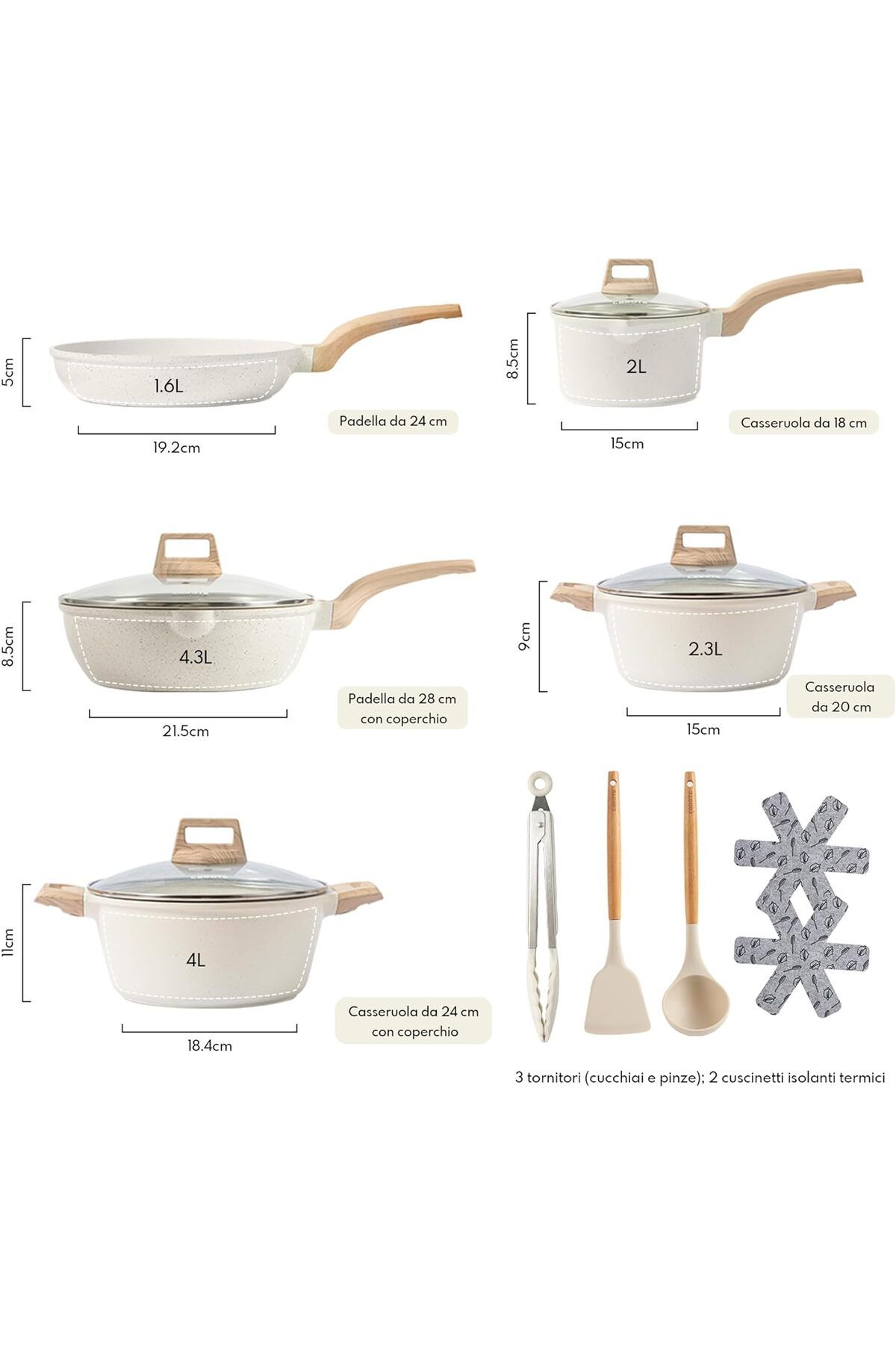 CAROTE-Essential 14-Piece Cookware Set with Non-Stick Coating for All Cookers Including Pans Induction 2
