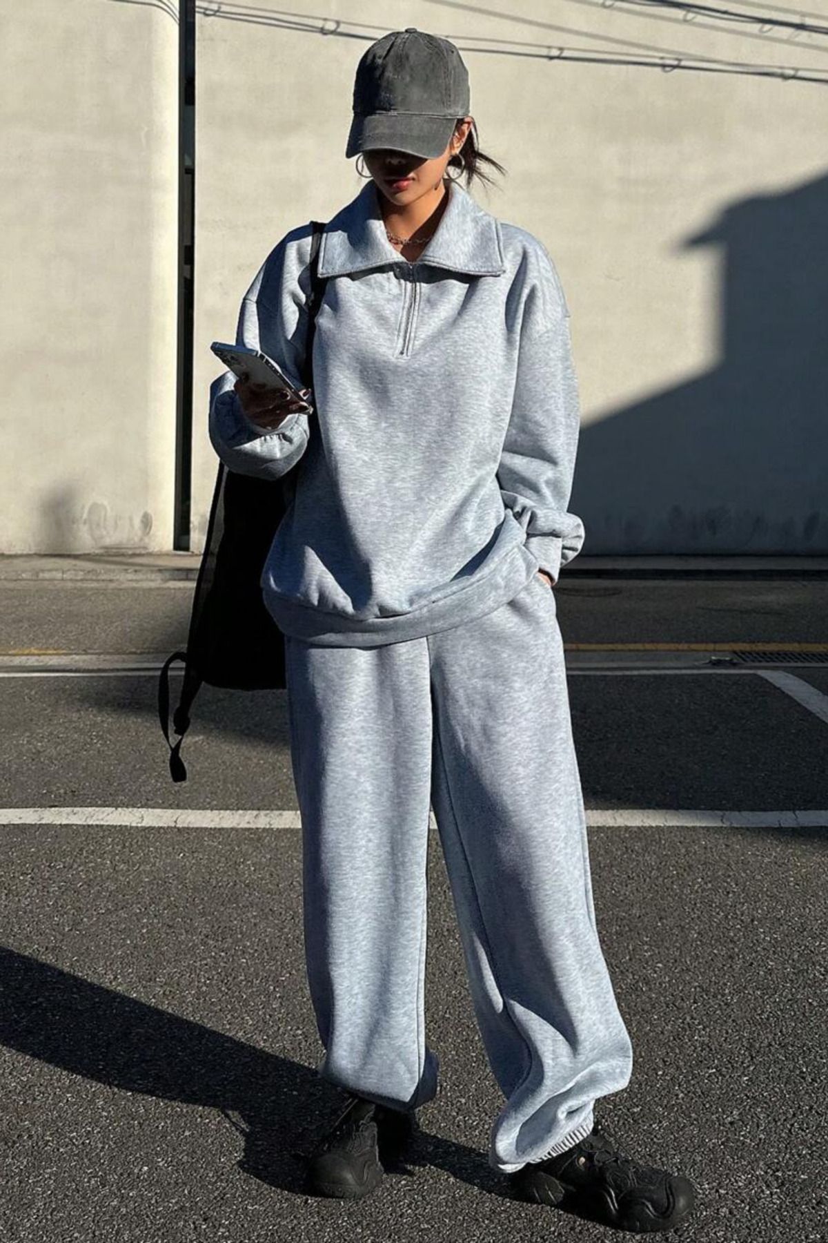 vladivosto-High Waist Large Size Extra Loose Oversize Sweatpants with Elastic Legs Gray 3