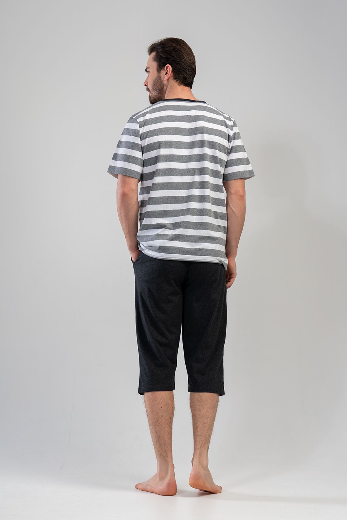 VİENETTA-Men's Large Size Short Sleeve Capri Pajama Set
,111190 4
