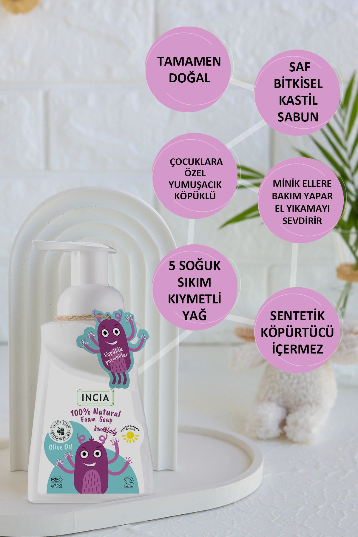 %100 Doğal Köpük Kastil Sabunu Çocuklar Için Zeytinyağlı 10 Bitkisel Değerli Yağ 200 ml 2 X Adet