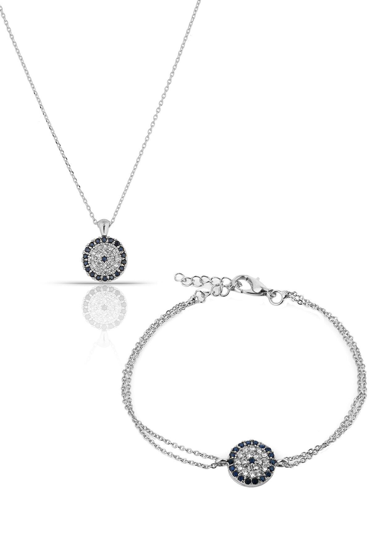 Forentina Gümüş Kaplama Nazar Boncuklu Kolye Bileklik Set - Ps163200tr