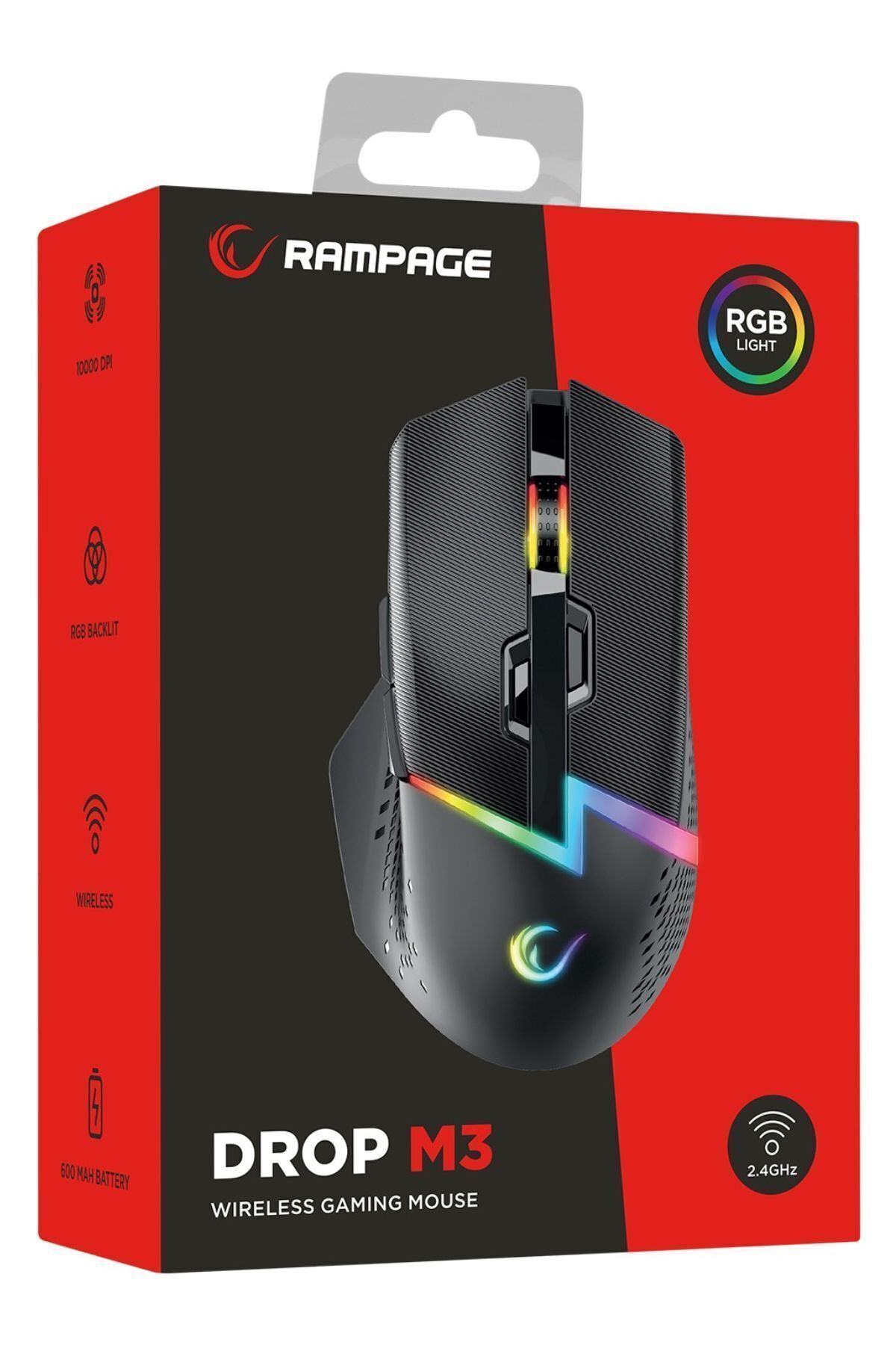 Rampage-Mouse Gaming Wireless, Drop M3, Rgb, 10000 Dpi, 10 Buttons, Programmable, 2.4ghz&wired, Usb-c 8