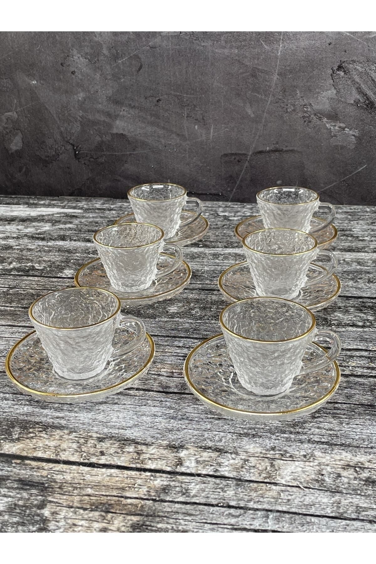 YzHome Glass Hammer Series Frosted Glass Gilt Coffee Cup Set for 6 Persons 90ml