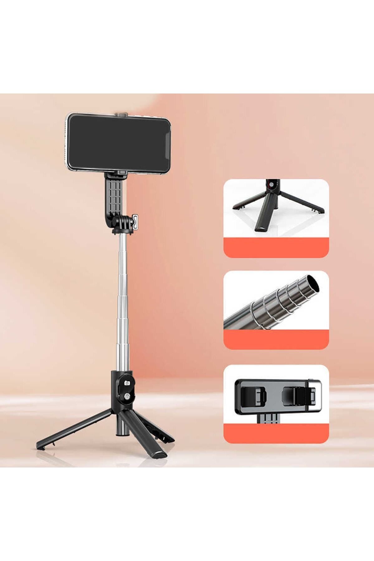 Canpay-Black Foldable Wireless Selfie Stick (built-in Remote Control+foldable+quality+360°rotating Head) 2