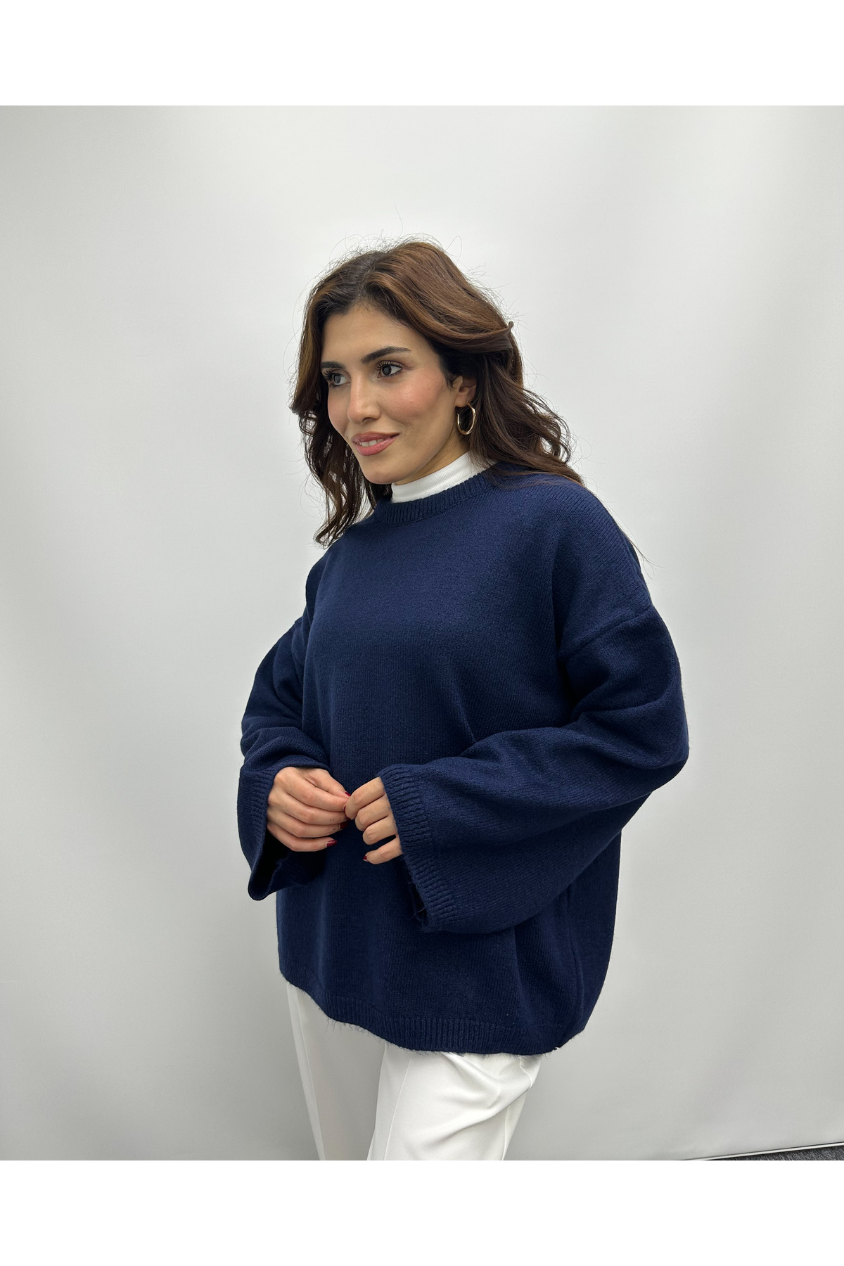 Oversize Bisiklet Yaka Kazak