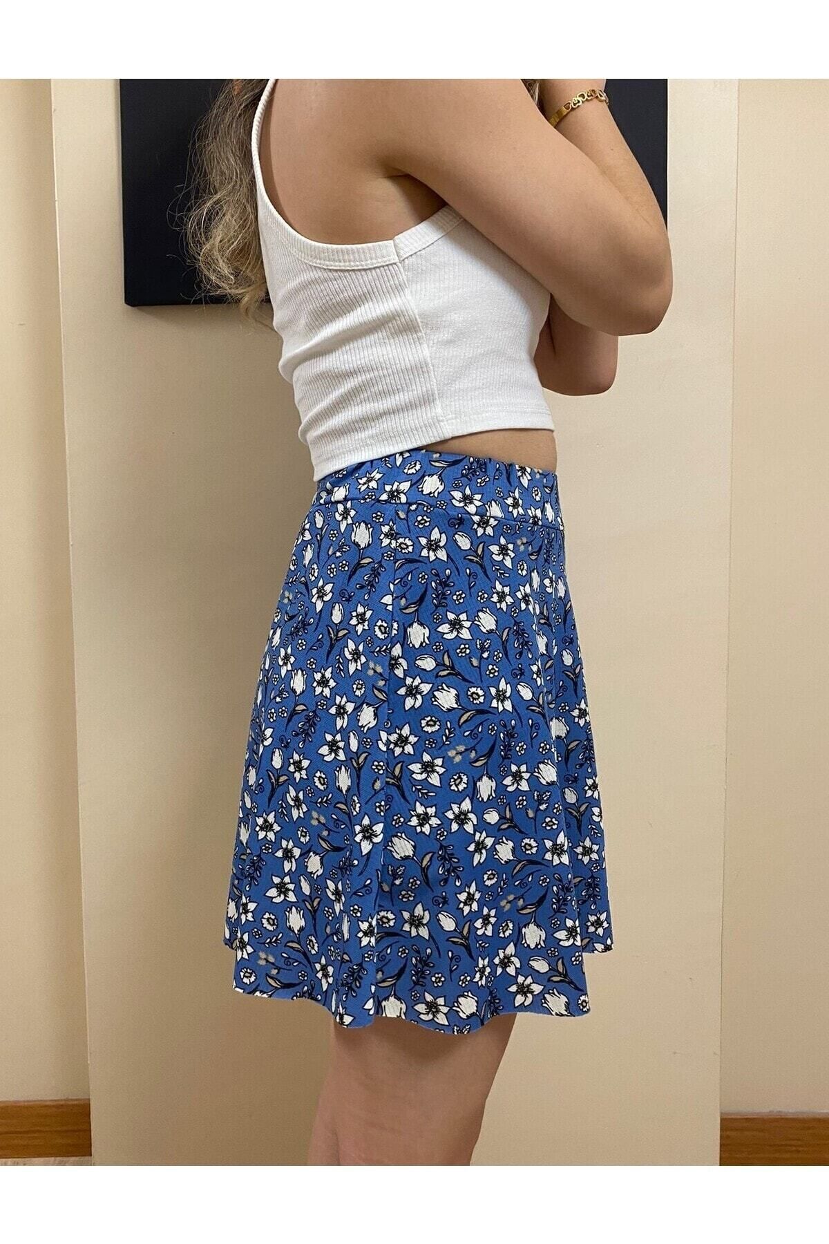 Dark blue on sale floral mini skirt