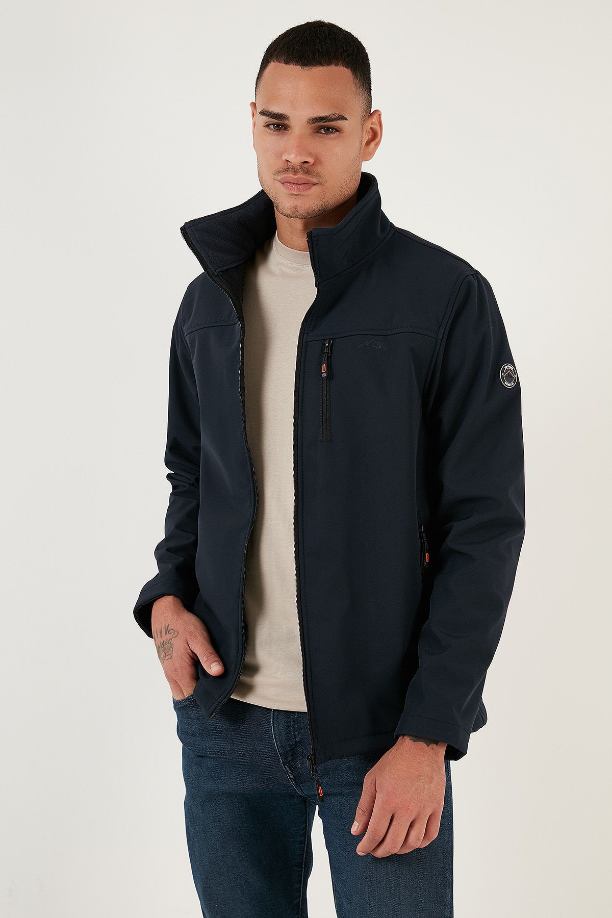 Buratti Water Repellent Slim Fit Stand Collar Softshell Thin Coat