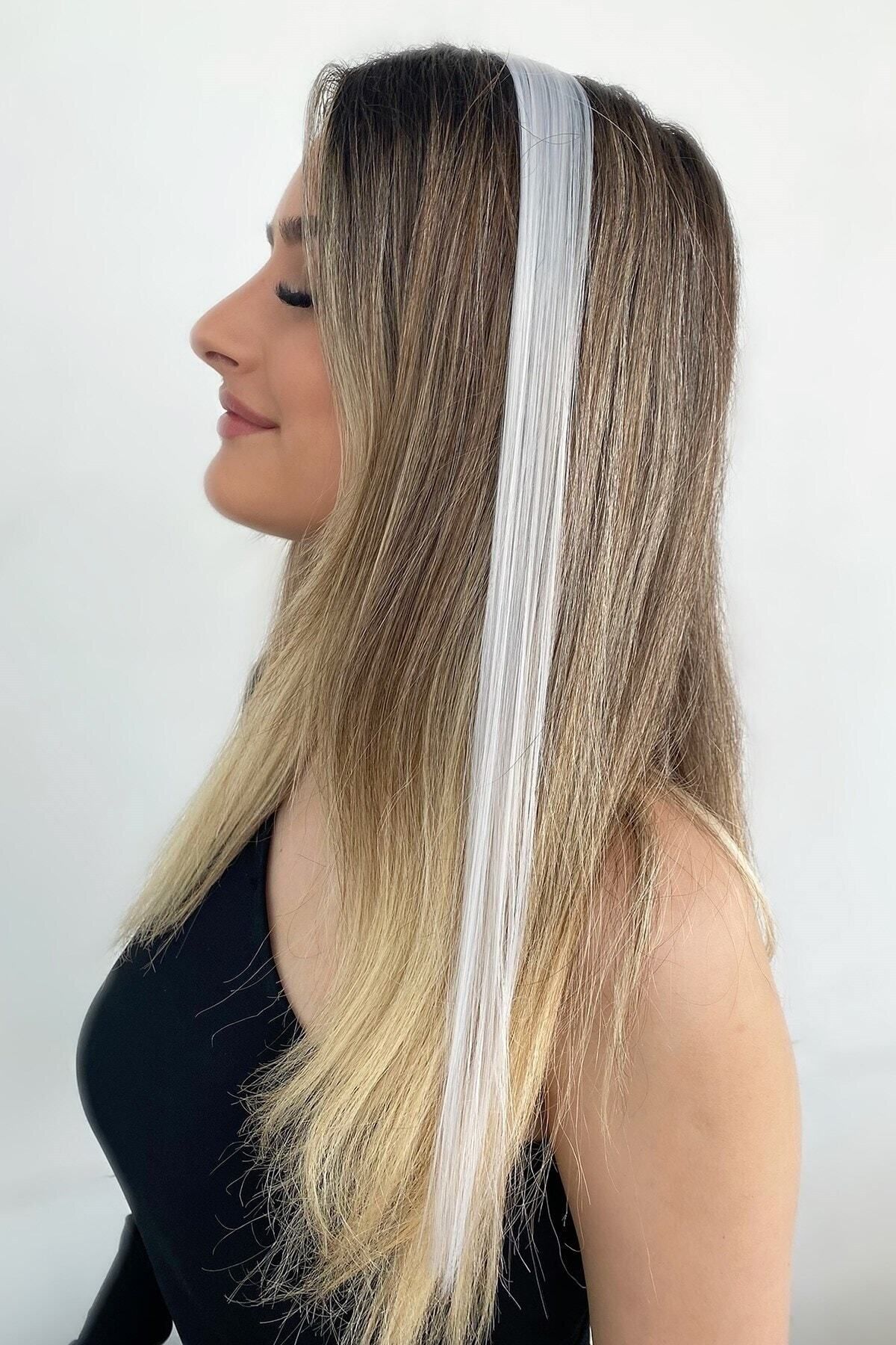 Jelen Aksesuar-Gray Snap-On Hairpiece 50cm Plug-On Hair 3
