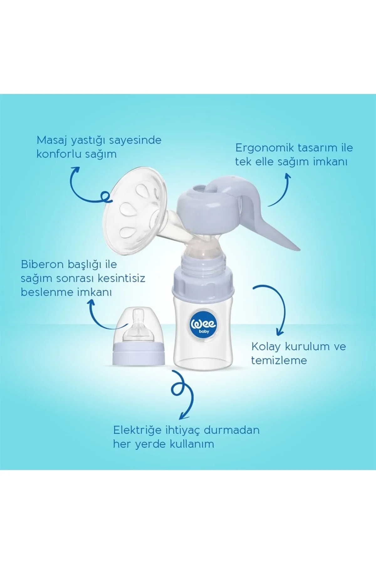 Wee Baby Pratik Manuel Göğüs Pompası Yeni Ambalaj + Alıştırma Bardağı Hediyeli fotoğrafı 3 (önizleme)