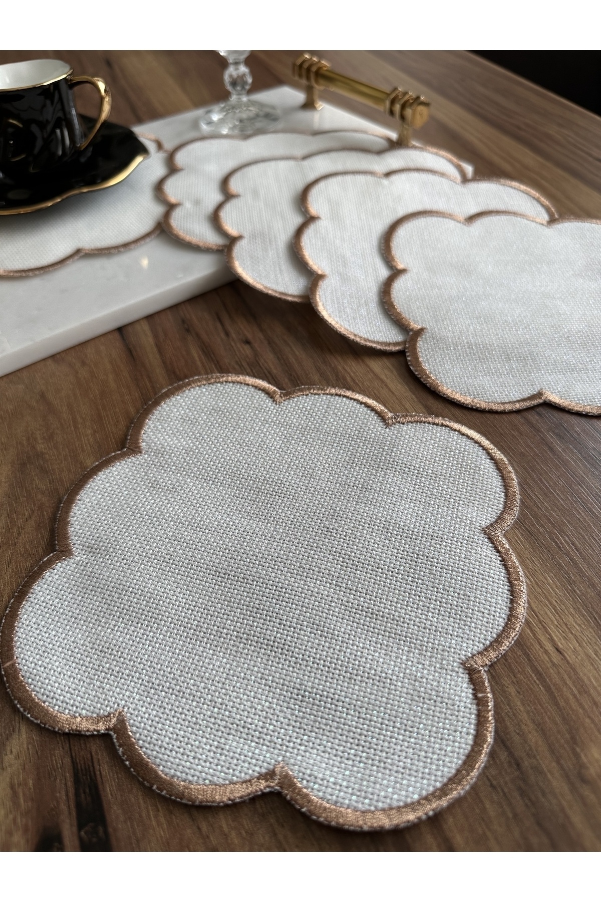 NURHAN HOME COLLECTION-6 Pieces of Embroidered Coffee Cocktail Presentation Napkin suitable for Etamine Processing 3