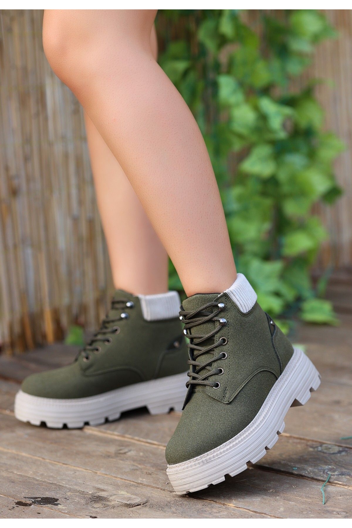Green wedge booties shop