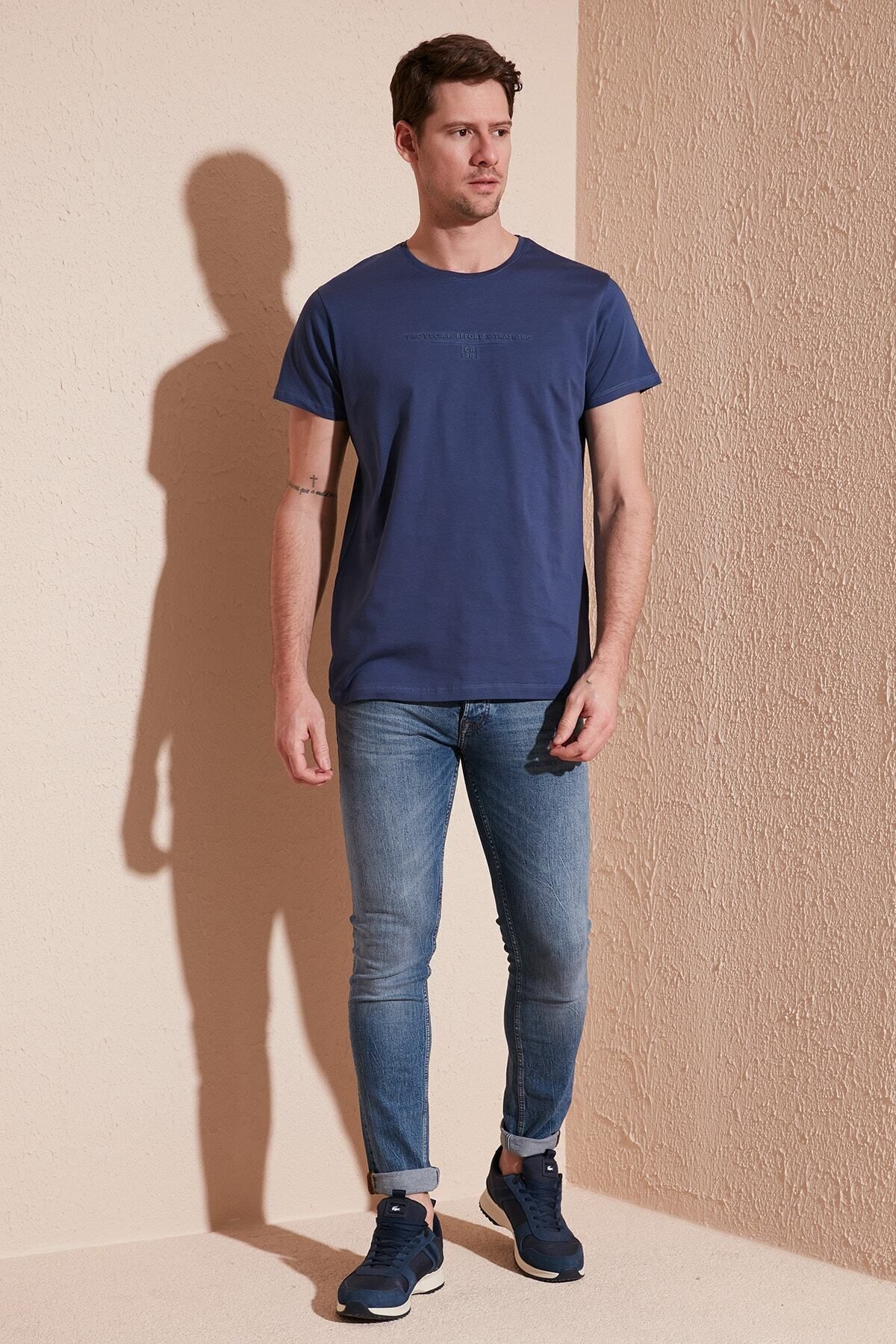 Text Printed Crew Neck 100% Coton Slim Fit Basic T شرت تی شرت مردانه 541 tactical Buratti