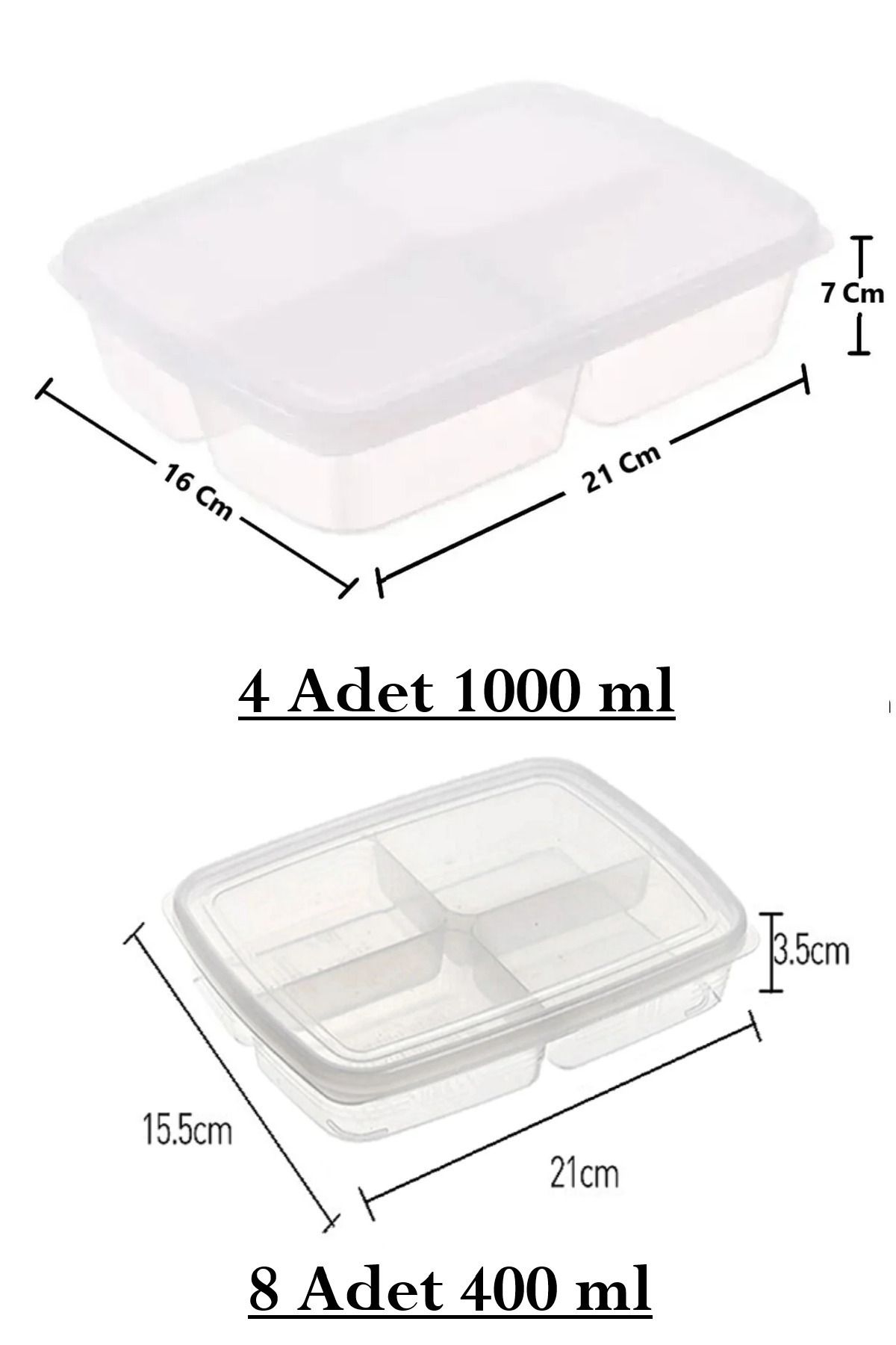 Bayev-12-Piece Storage Set (8 PCS 400 ML) (4 PCS 1000 ML) 4-Compartment Food Portion Storage Container 8