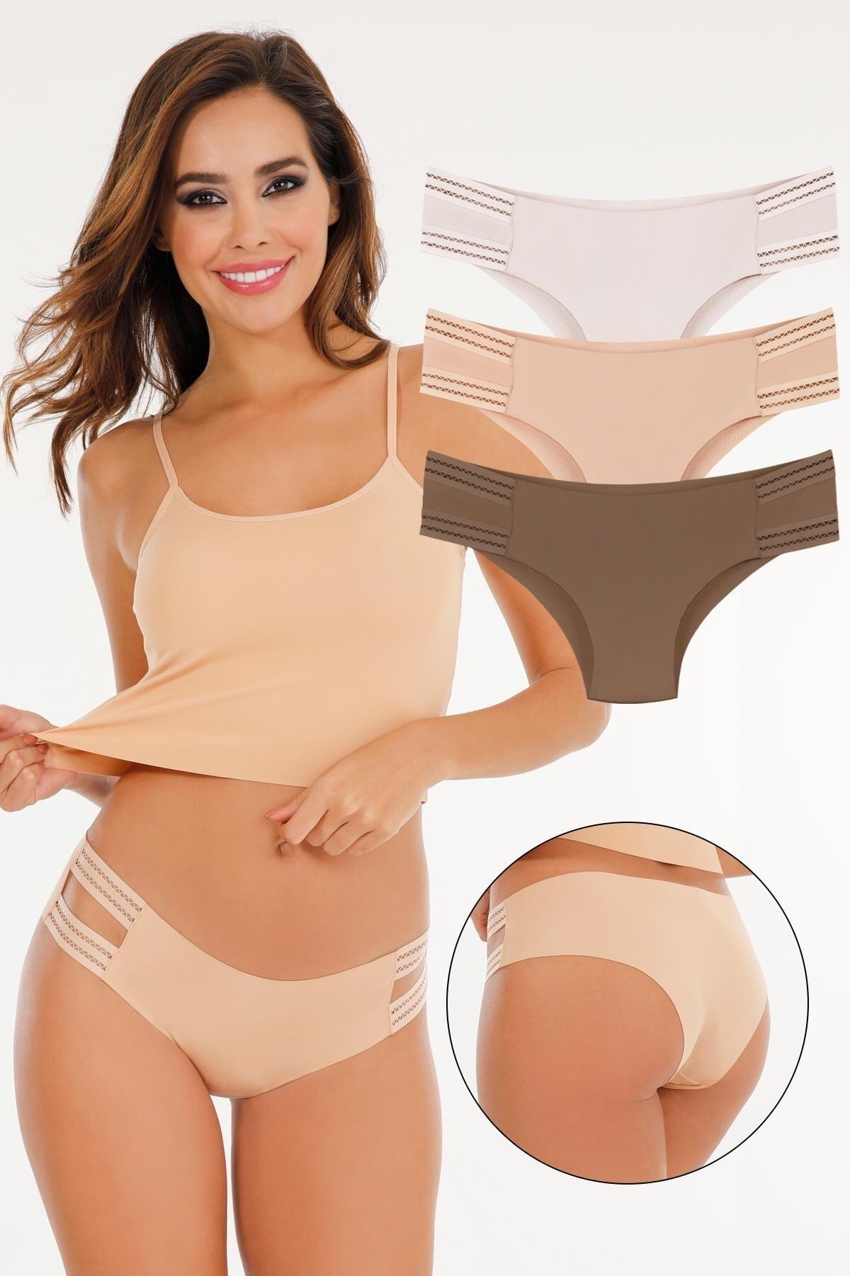 Women's Laser Cut Seamless Slip Panties 3-Pack Set - Kts3103 (WIDE FIT) MODEL-3