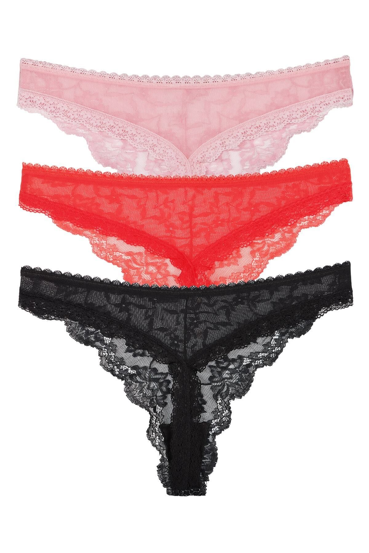 3 lace tongs panties, pink color