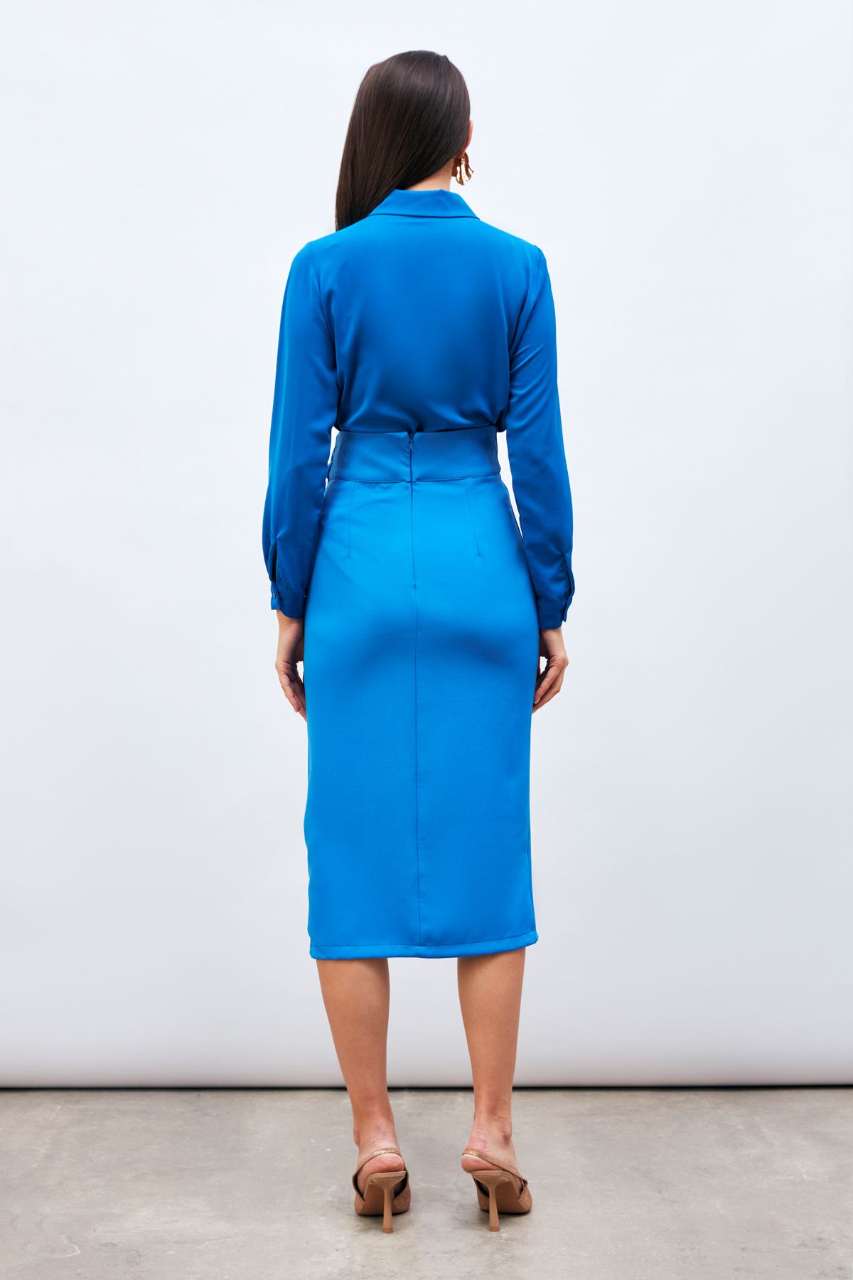 Sateen Belted Pencil Skirt Sax Blue Trendyol