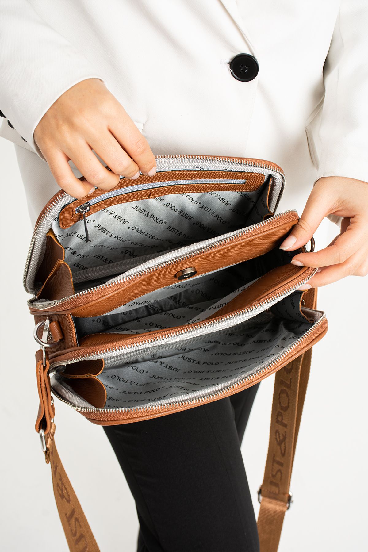 Just Polo Omuz ve Çapraz Askılı Çanta - Taba