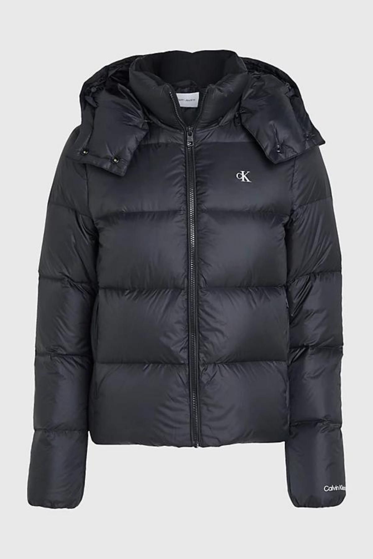 Calvin Klein Women s Regular Cut Stand Up Collar Removable Hooded Goose Down S with Brand Logo on Chest and Cuff