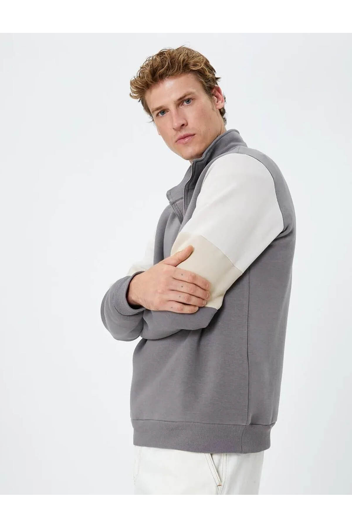 سویشرت مردانه خاکستری کوتون | 4WAM70028MK اورجینال - تصویر 2