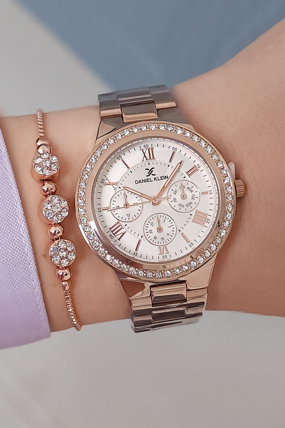 Daniel Klein Rose Gold Women s Wristwatch with Zircon Stone Bracelet Gift Trendyol
