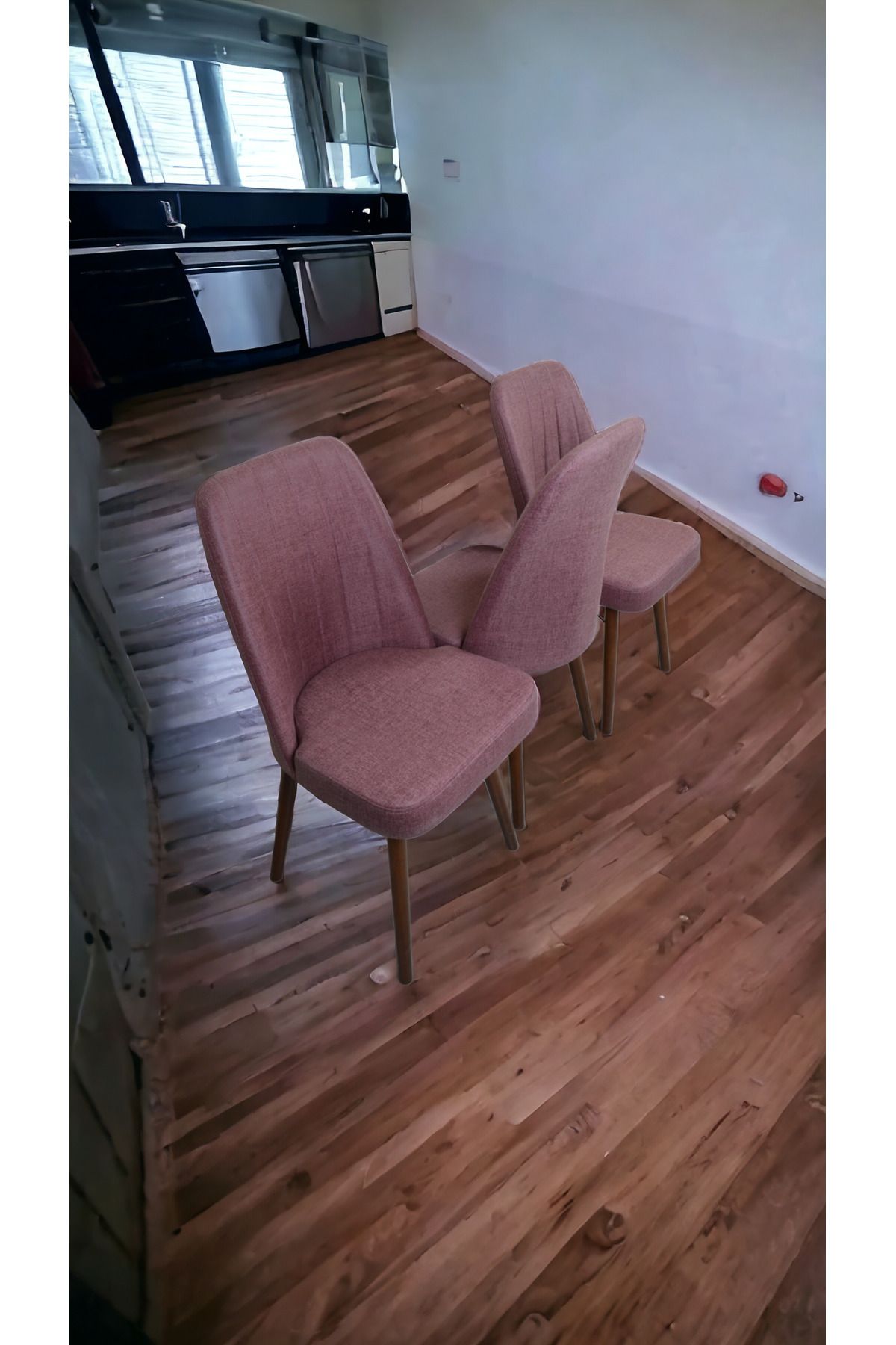 Mutfak Sandalyesi Yemek Odası Sandalyesi 3 Adet Gül Kurusu Ceviz Boyalı Ayaklı-0