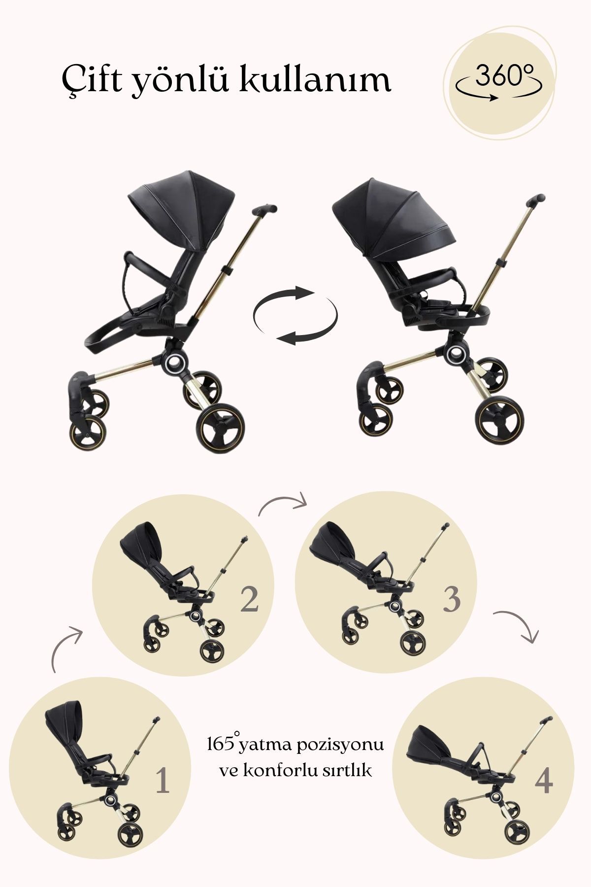 QPLAY RITTER 360 DERECE DÖNEBİLEN LIGHT NIGHT / HAREKET SENSÖRLÜ BEBEK ARABASI fotoğrafı 4 (önizleme)