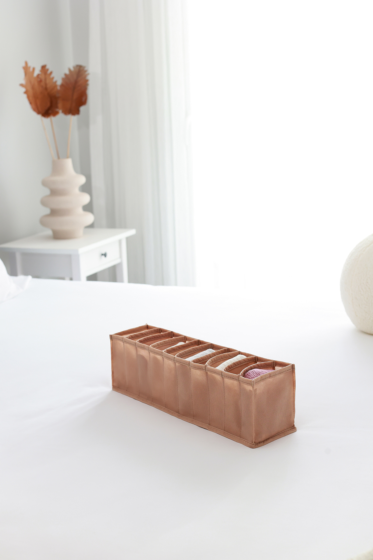 10 Compartment Beige Wardrobe Drawer Inside Accordion Type Folding Laundry Organizer Organizer