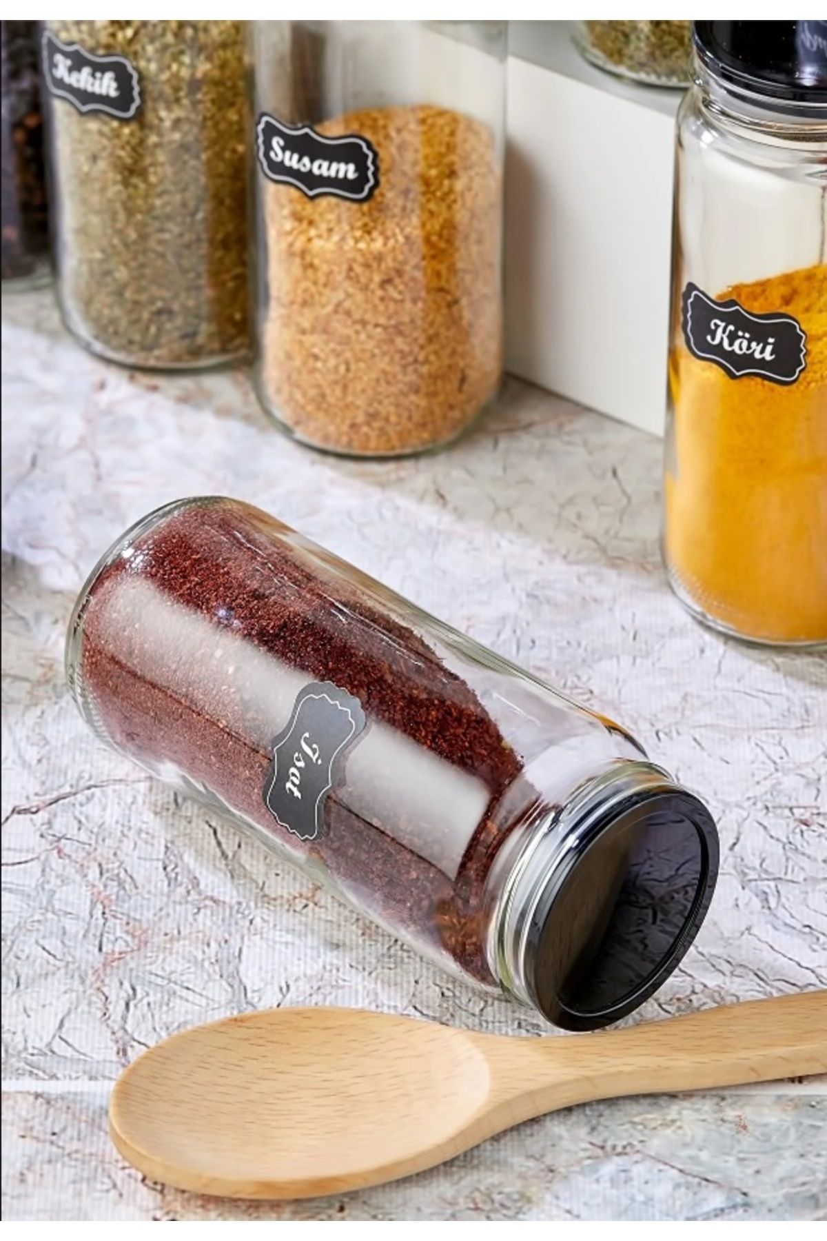 ŞAKİLATA CONCEPT-12-Piece Large Size Glass Jar Storage Container Spice Jar Set Super Set 500 Ml (With Label Gift) 3