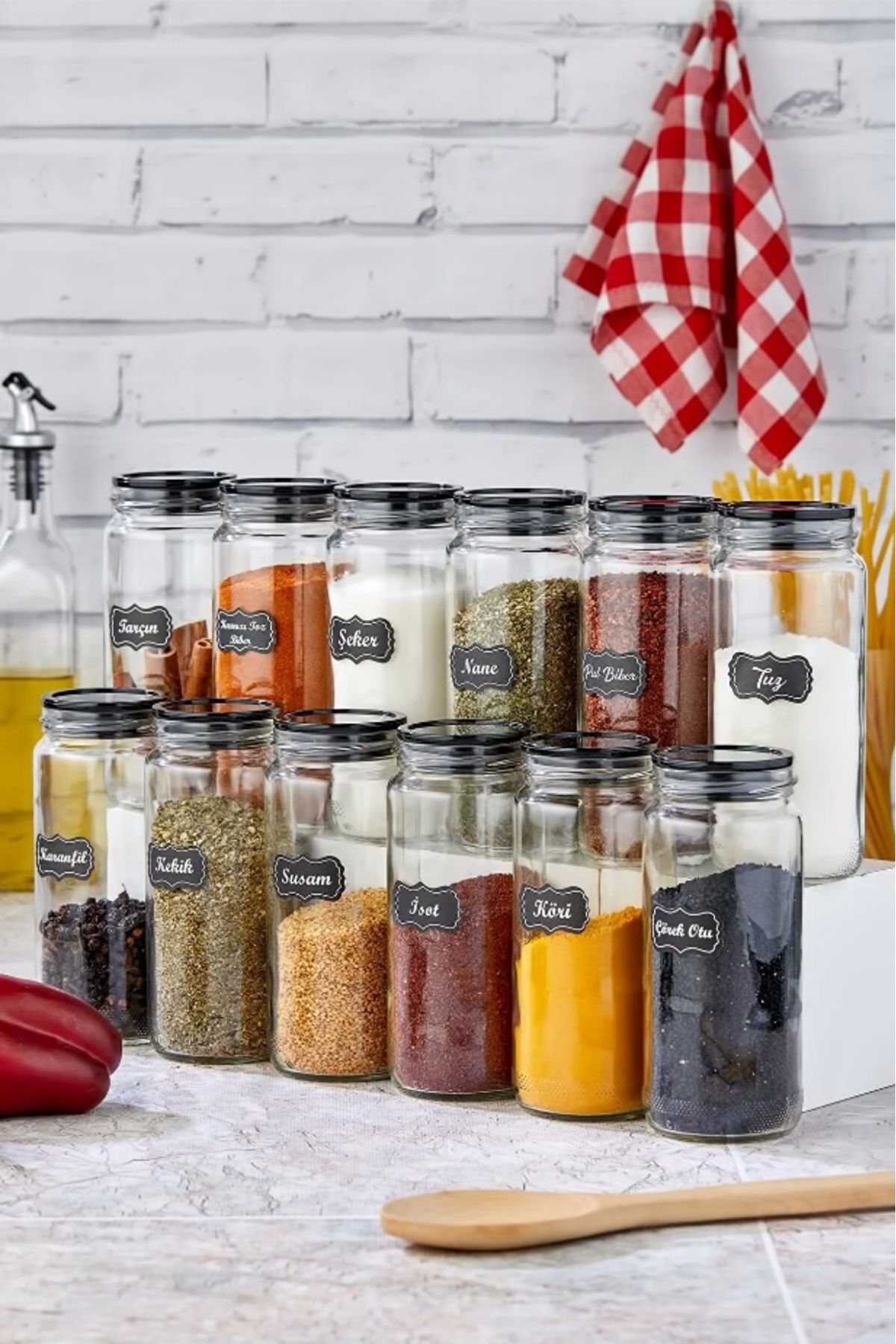 ŞAKİLATA CONCEPT-12-Piece Large Size Glass Jar Storage Container Spice Jar Set Super Set 500 Ml (With Label Gift) 1