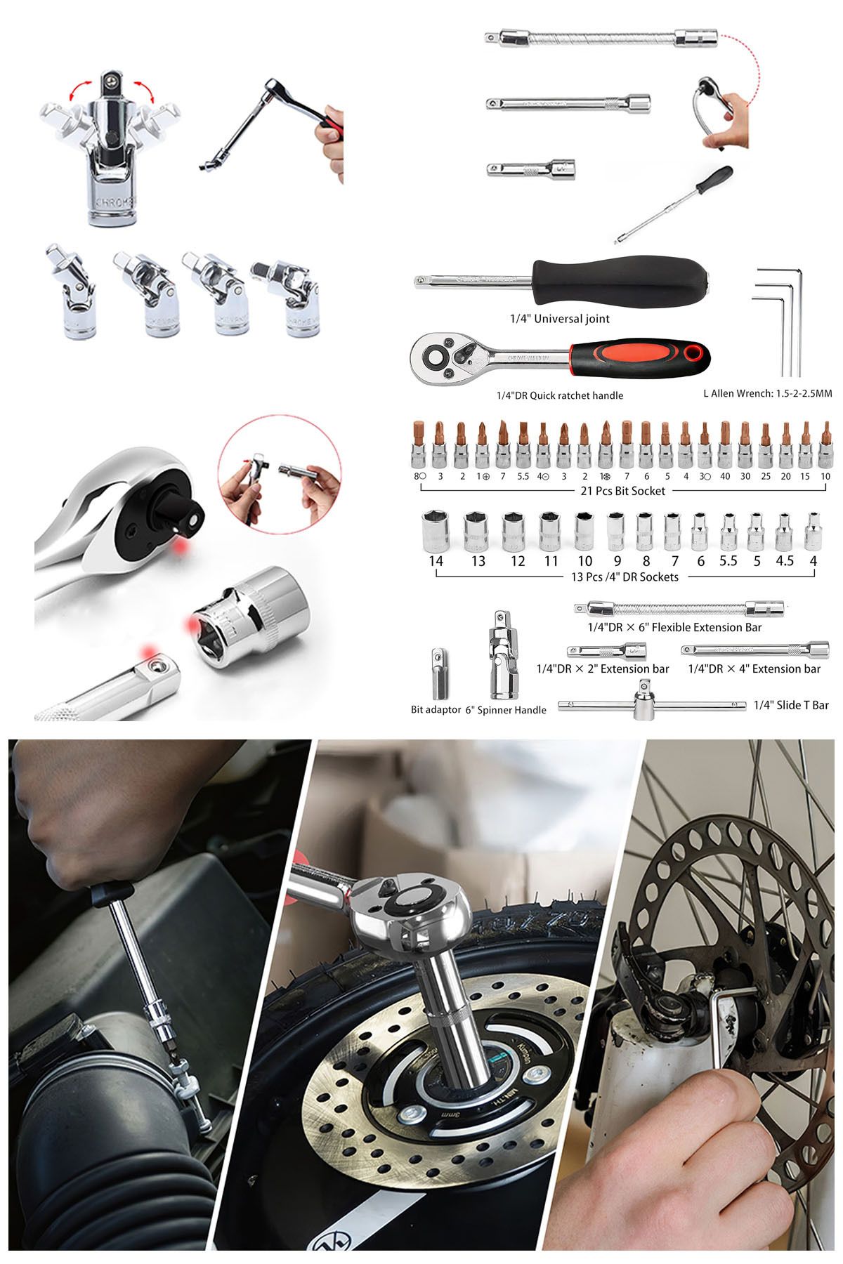 STAXX POWER-Germany 46+12 Piece Socket Set Automatic Ratchet 1/4" Combined Open Mouth-Star Wrench Set Set 3