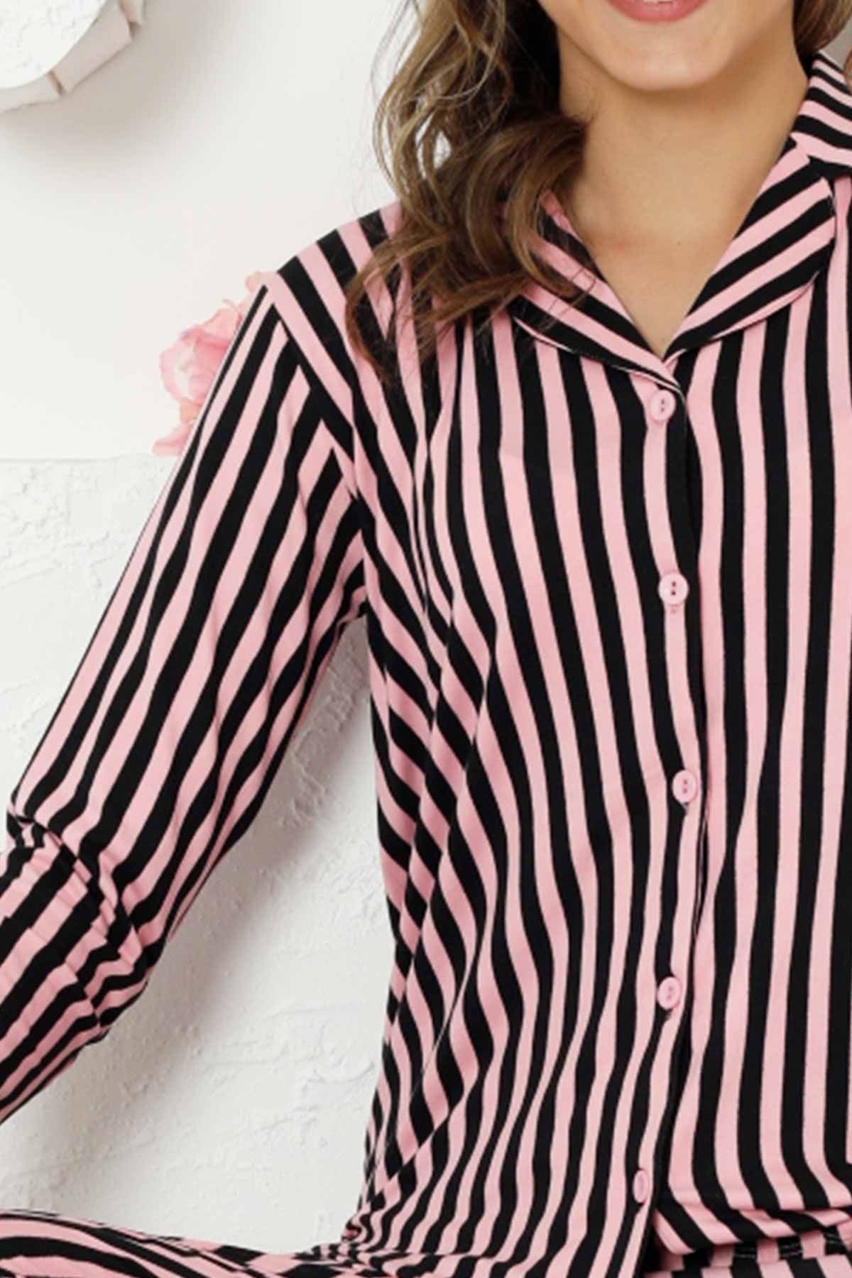 Farya Home-Dreamy Secret Full Lycra Cotton Striped Long Sleeve Shirt Pajama Set 4