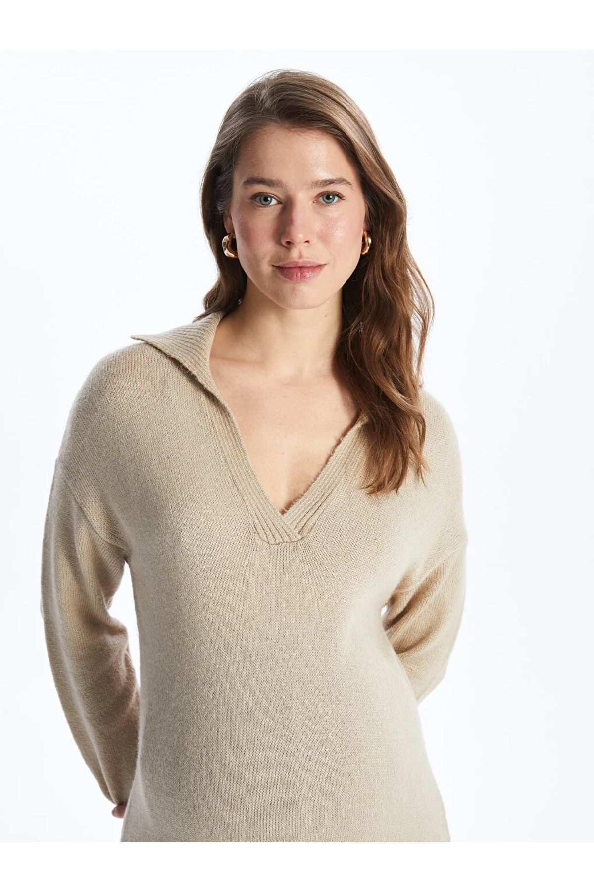 LC Waikiki-LCWAIKIKI Umstands-Strickkleid mit Polokragen, einfarbig, langärmelig 3