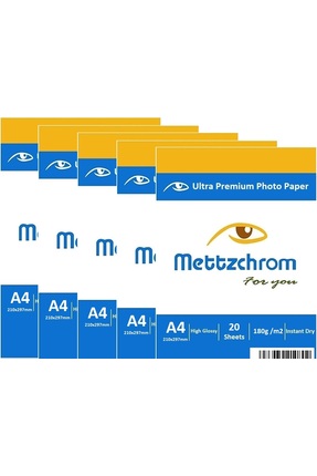 Mettzchrom Parlak Inkjet A4 Fotoğraf Baskı Kağıdı 100'lü Epson Hp Uyumlu Foto...