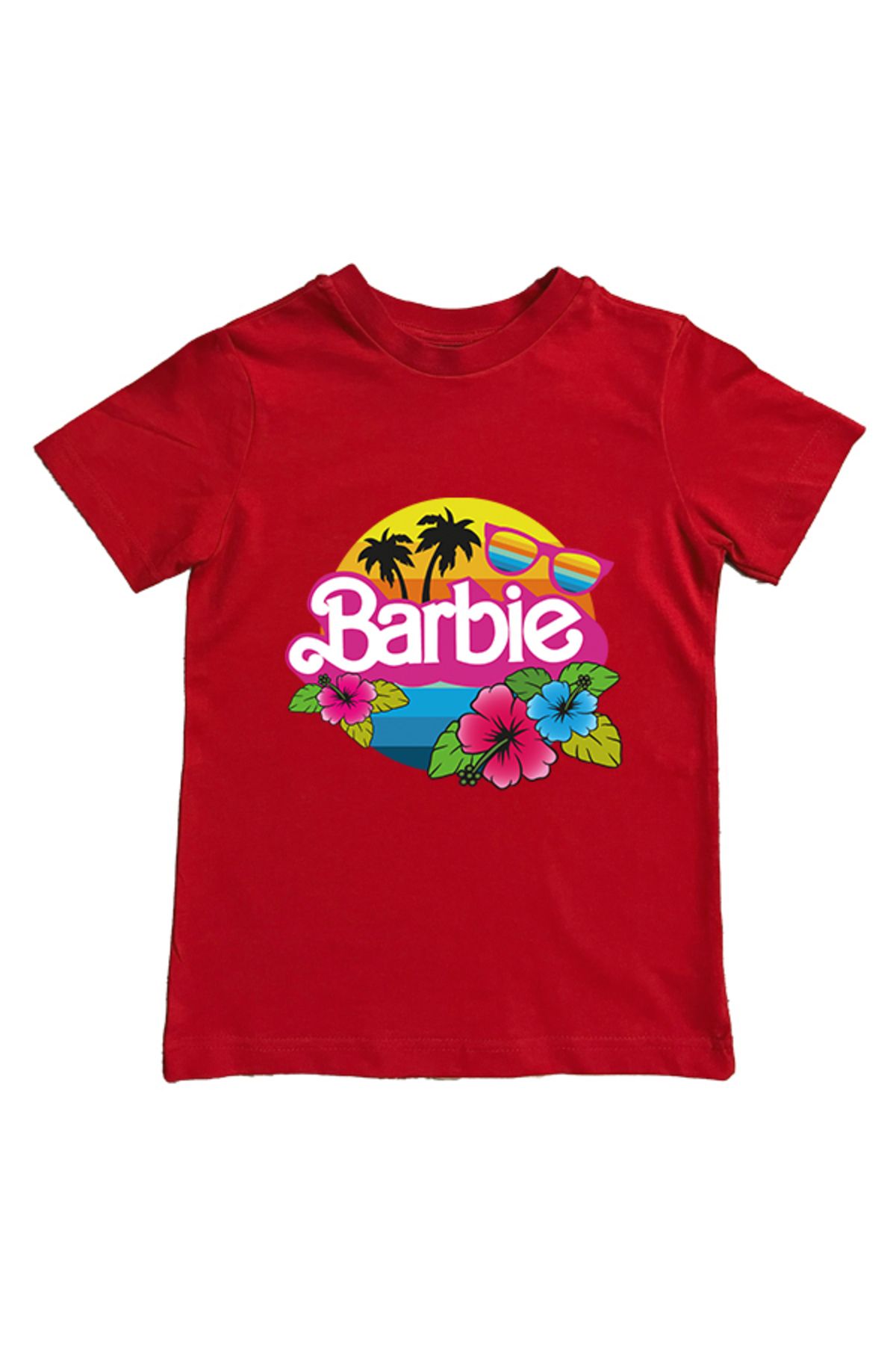 Barbie baskılı pamuklu penye kumaş yazlık çocuk tişört v2354v
