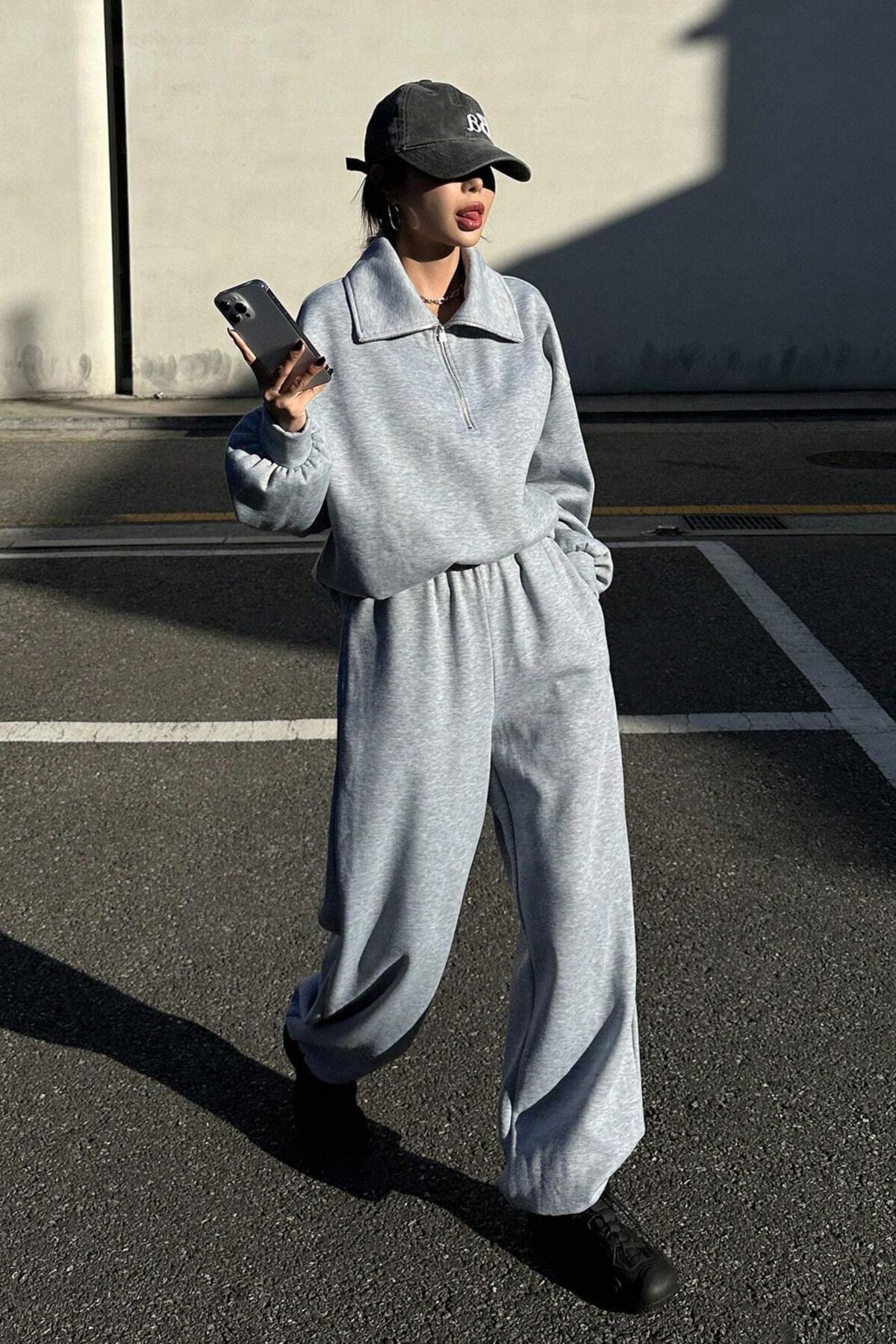 vladivosto-High Waist Large Size Extra Loose Oversize Sweatpants with Elastic Legs Gray 4