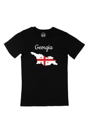 Gürcistan Haritalı ve Bayraklı Siyah Tişört T200943